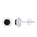 Black Spinel Earrings – Certified Diamond Halo Studs with Screw Back Closure
