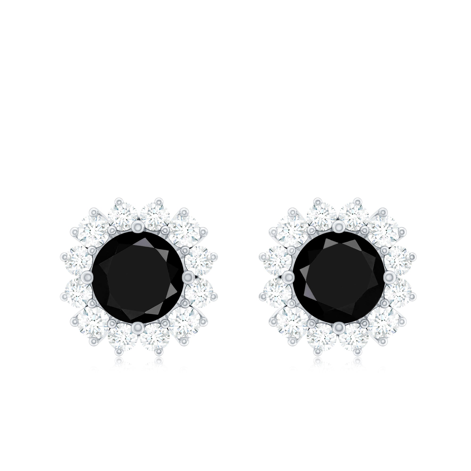 Black Spinel Earrings – Certified Diamond Halo Studs with Screw Back Closure