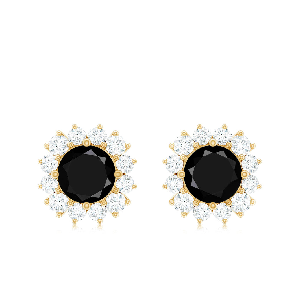 Black Spinel Earrings – Certified Diamond Halo Studs with Screw Back Closure