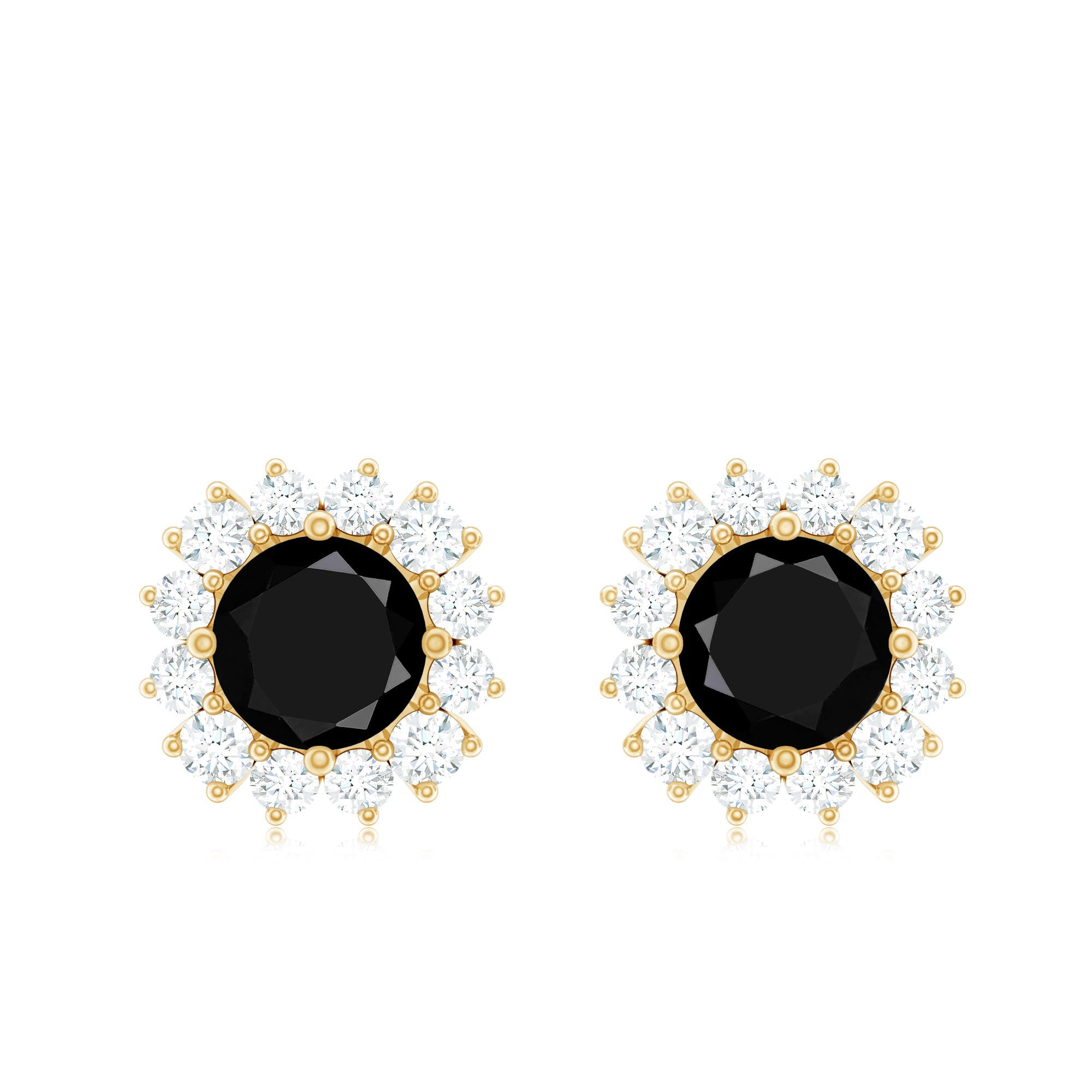Black Spinel Earrings – Certified Diamond Halo Studs with Screw Back Closure