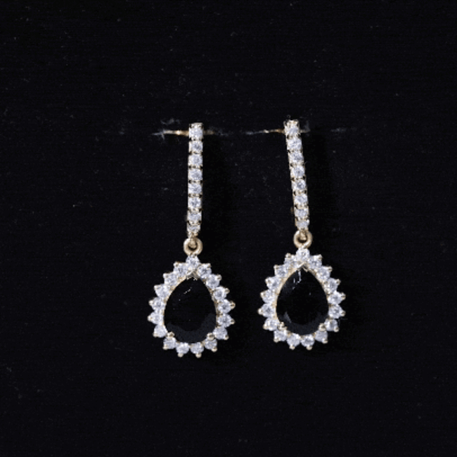 Black Onyx and Moissanite Bridal Teardrop Earrings