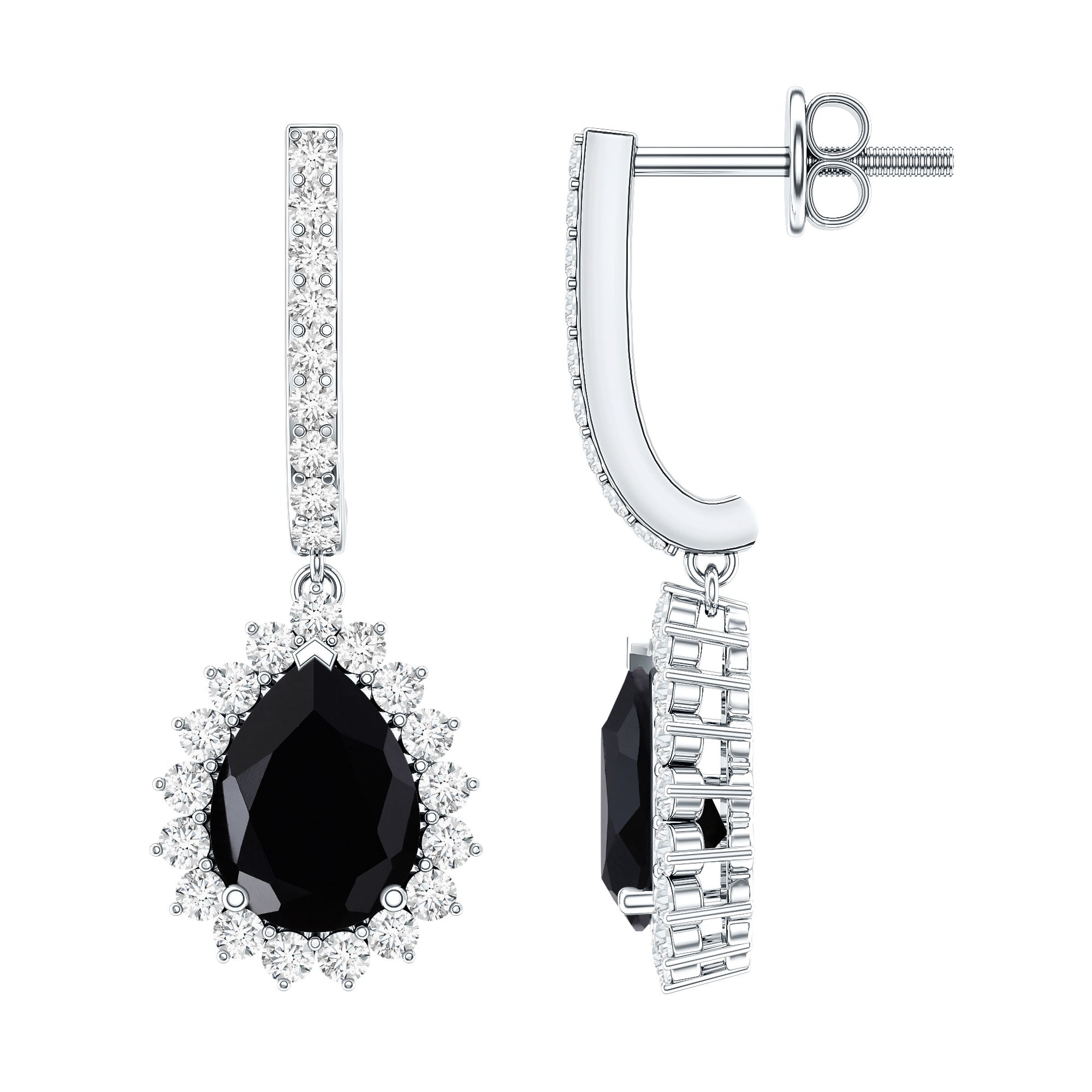 Black Onyx and Moissanite Bridal Teardrop Earrings