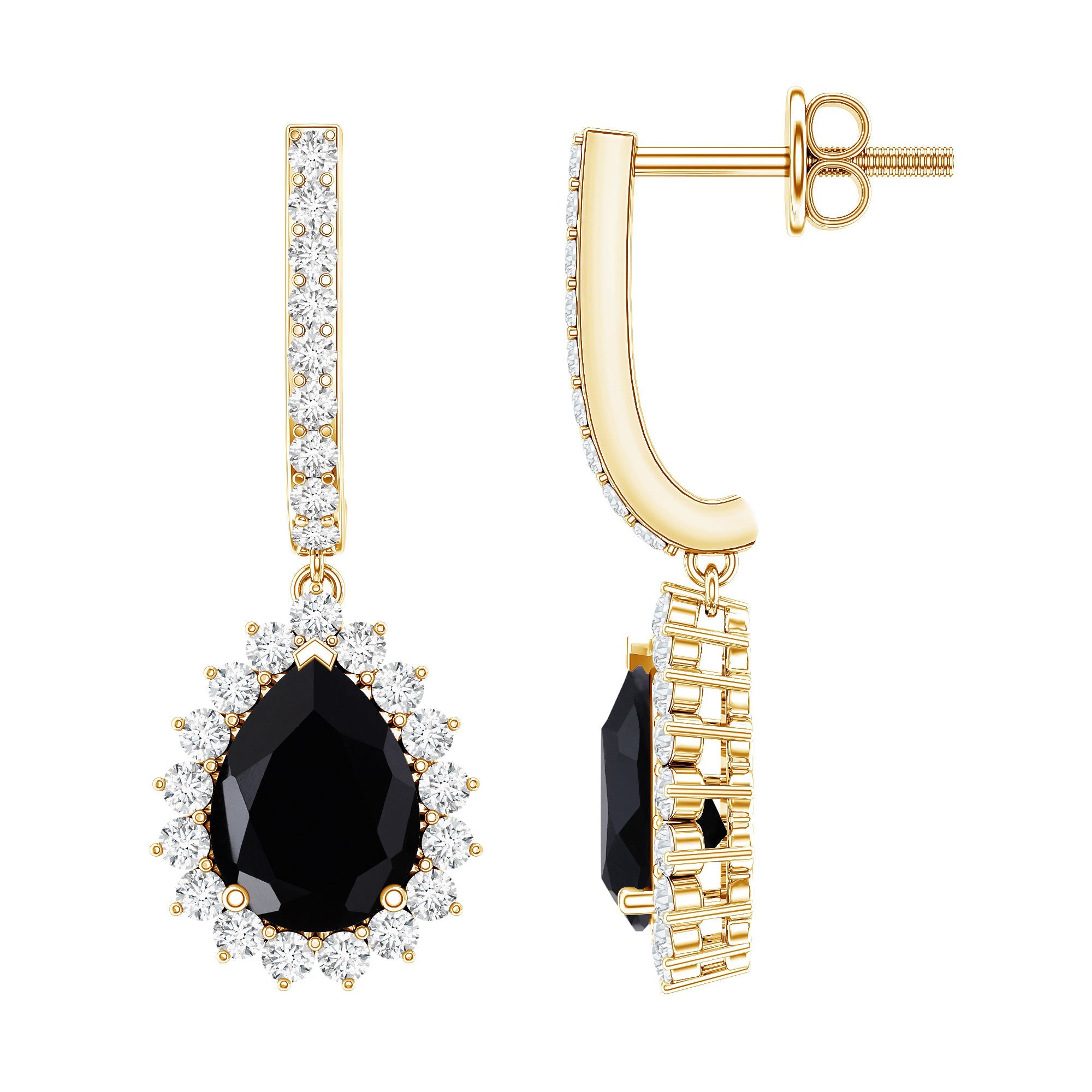 Black Onyx and Moissanite Bridal Teardrop Earrings
