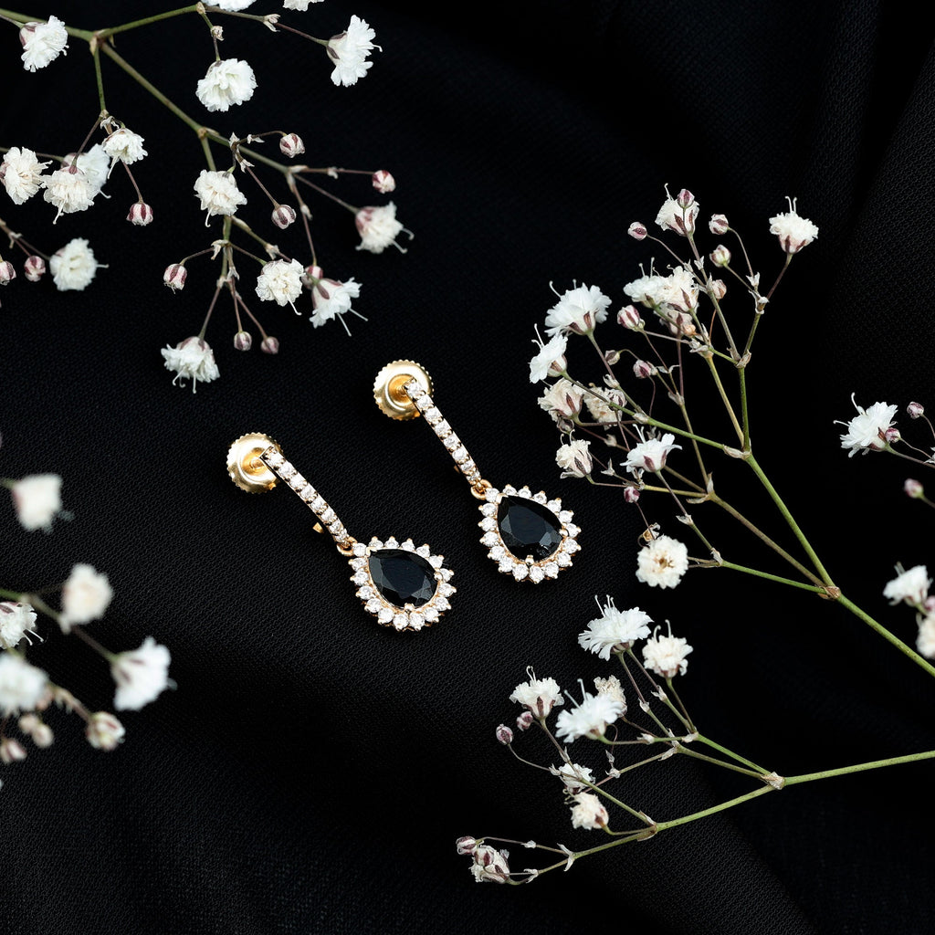 Black Onyx and Moissanite Bridal Teardrop Earrings