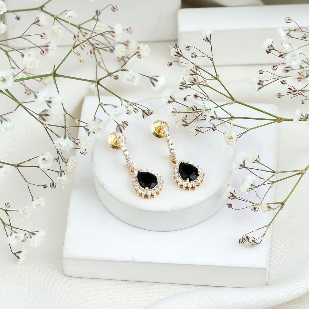 Black Onyx and Moissanite Bridal Teardrop Earrings