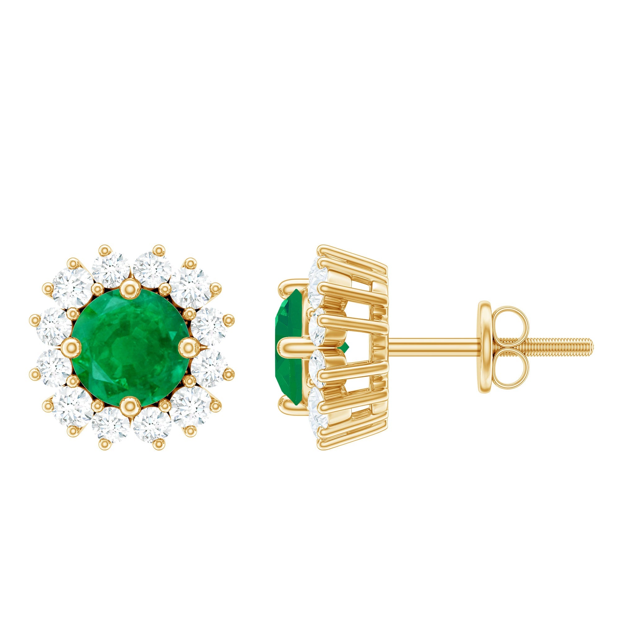 Emerald Stud Earrings – Classic Diamond Halo Earrings with AAA Quality Emeralds