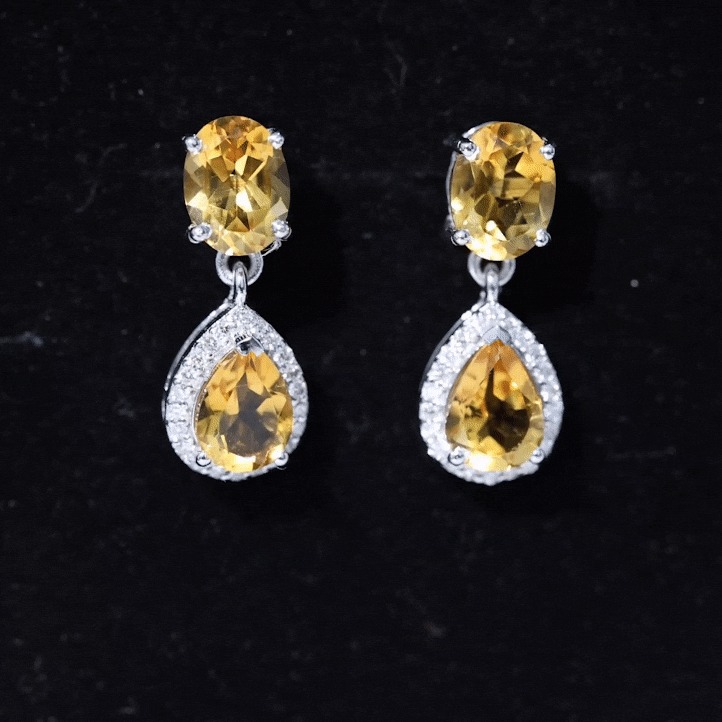 Citrine Teardrop Earrings – AAA Quality Citrine Pear Shaped Drops with Diamond Halo