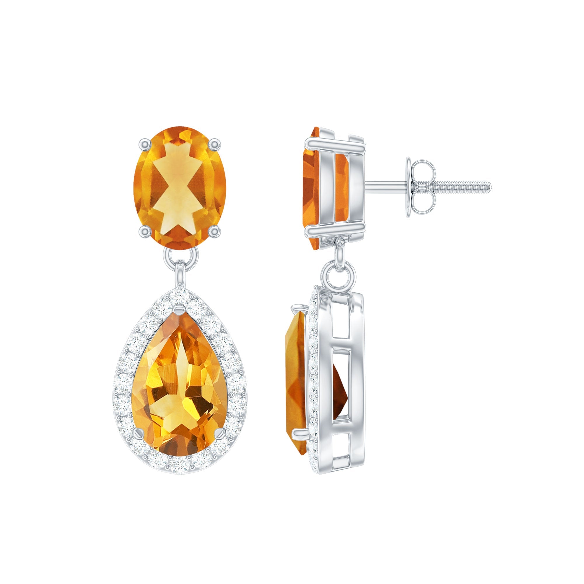 Citrine Teardrop Earrings – AAA Quality Citrine Pear Shaped Drops with Diamond Halo