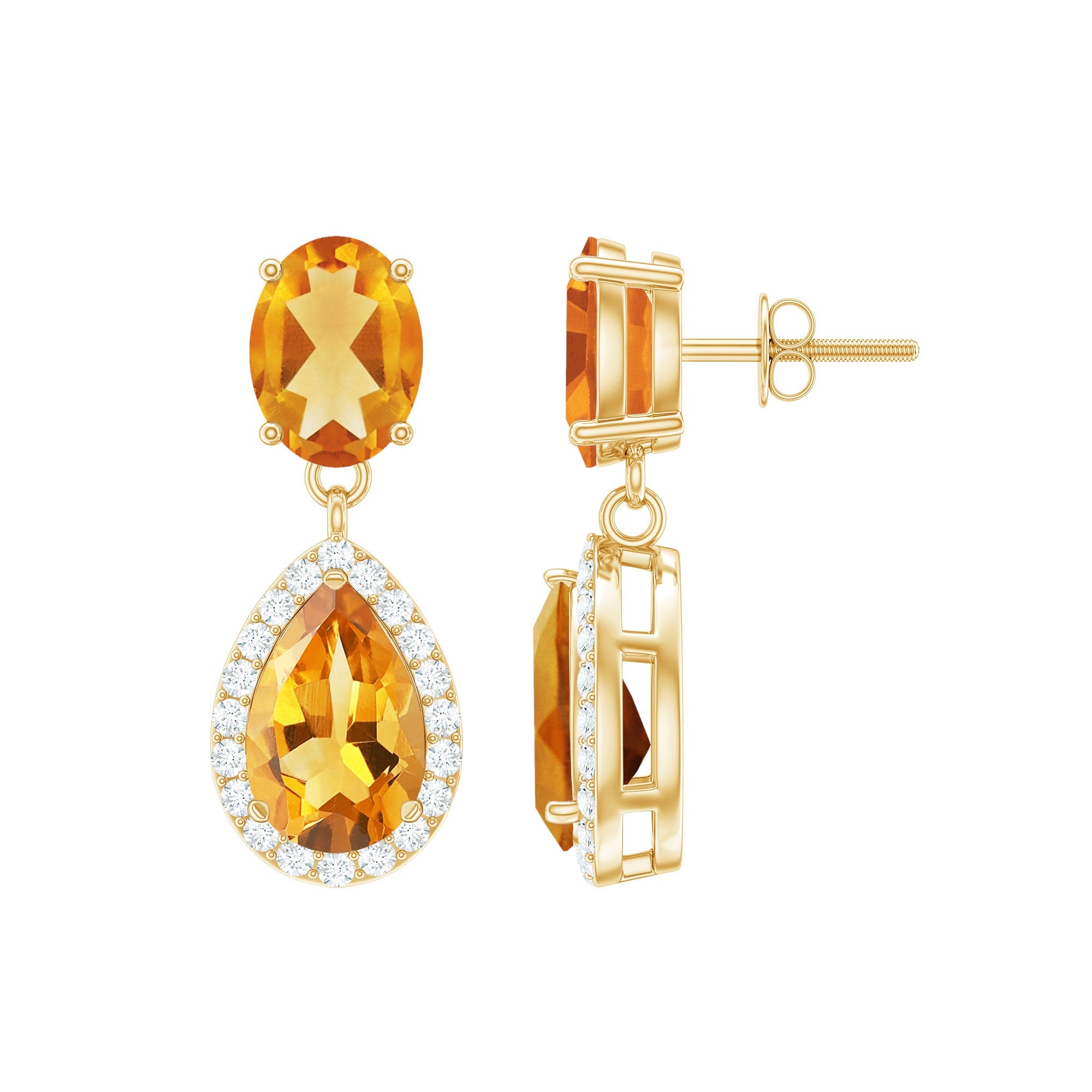 Citrine Teardrop Earrings – AAA Quality Citrine Pear Shaped Drops with Diamond Halo
