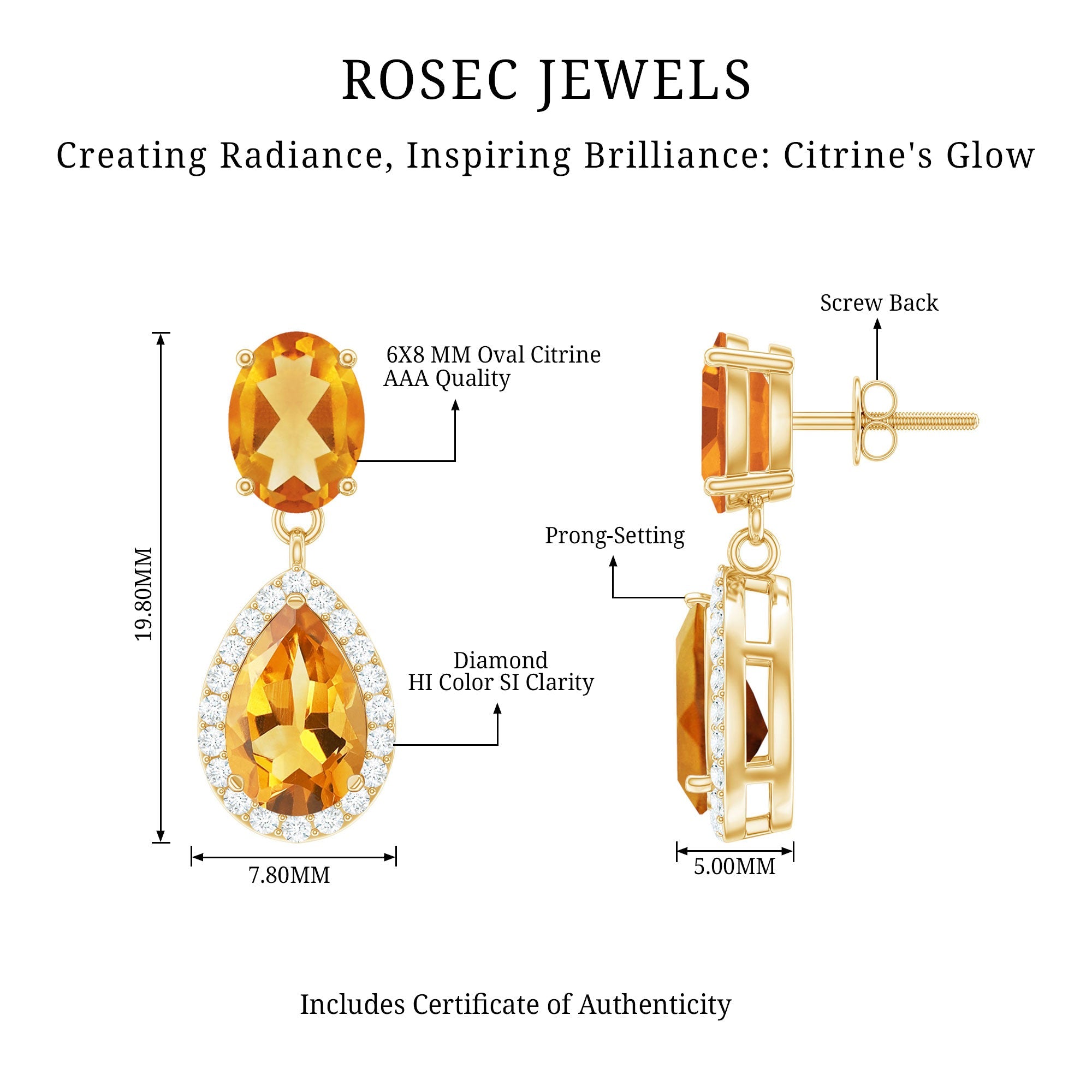Citrine Teardrop Earrings – AAA Quality Citrine Pear Shaped Drops with Diamond Halo