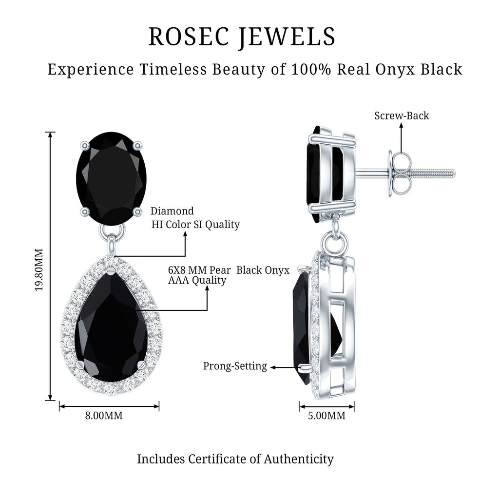 Black Onyx Earrings – Diamond Dangle Drop Earrings for Women | Rosec Jewels