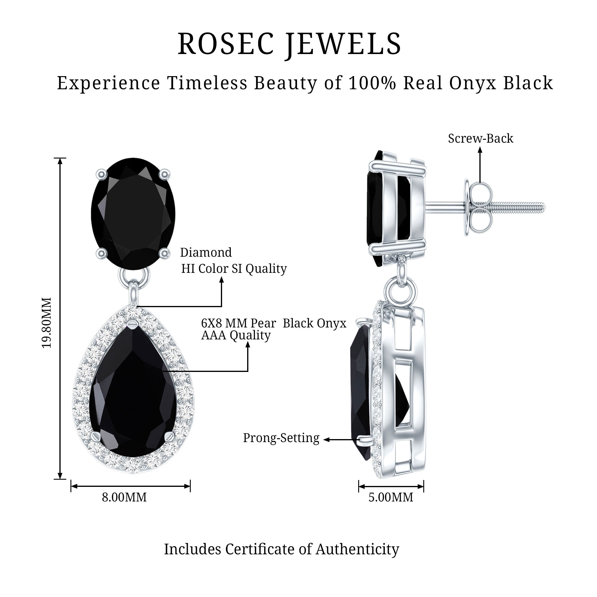 Black Onyx Earrings – Diamond Dangle Drop Earrings for Women | Rosec Jewels
