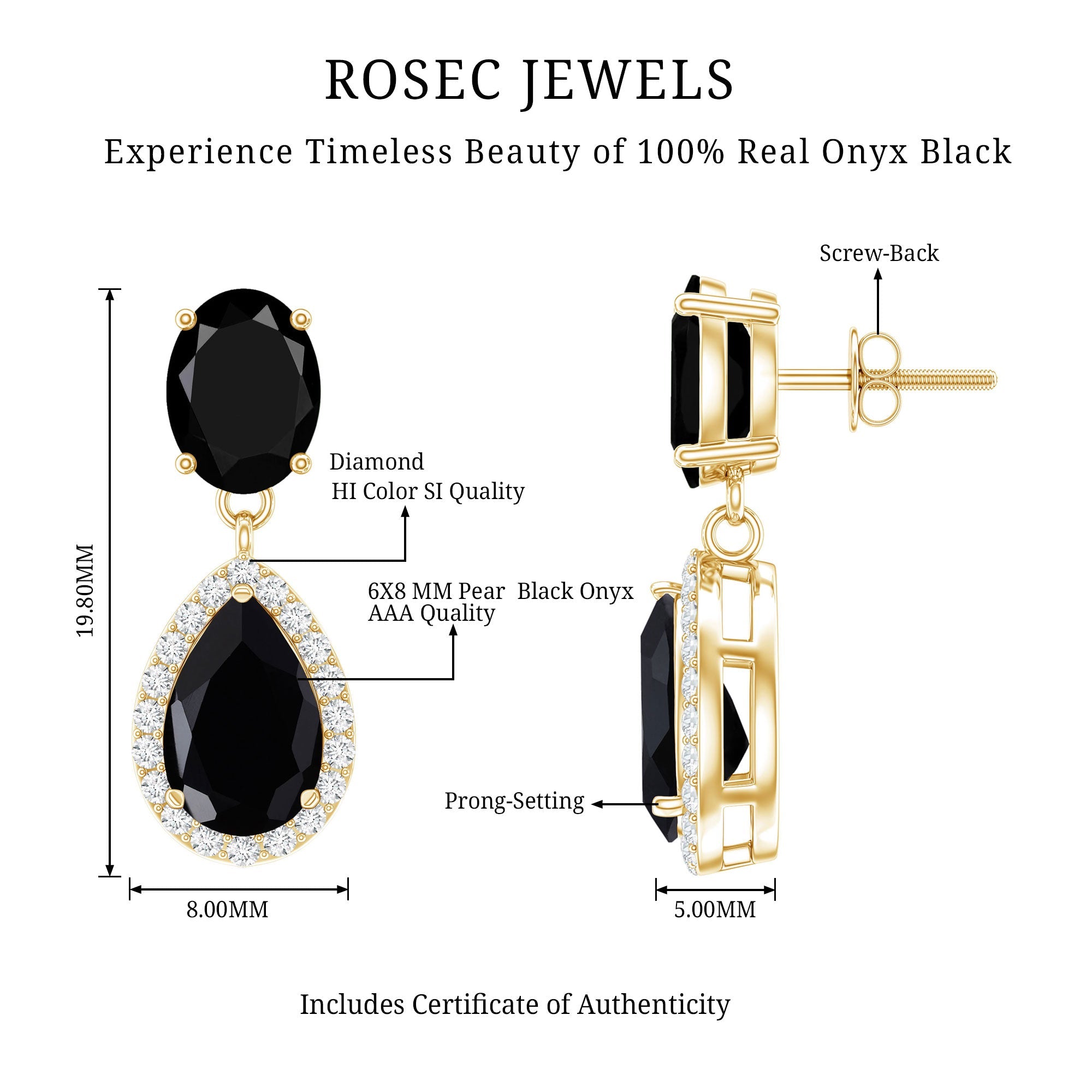 Black Onyx Earrings – Diamond Dangle Drop Earrings for Women | Rosec Jewels
