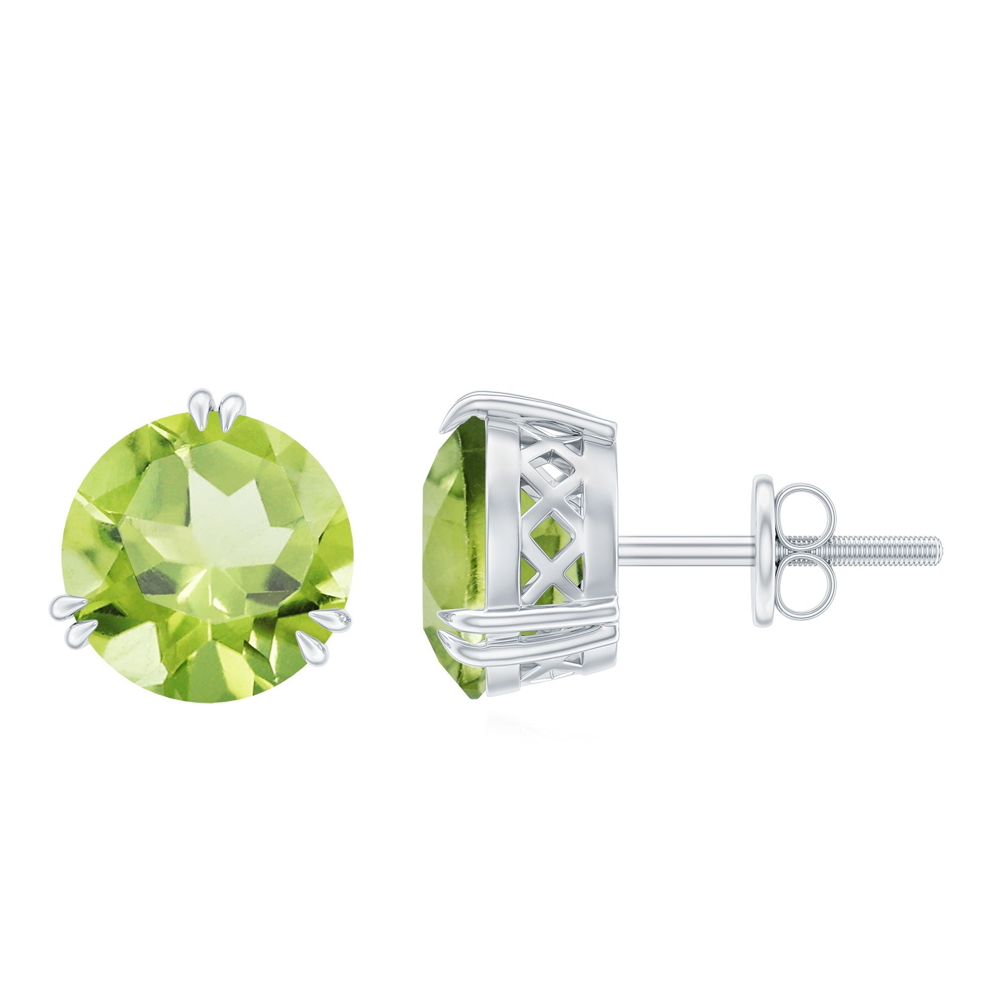Peridot Stud Earrings – AAA Grade 4 Carat Round Cut Green Gemstone Jewelry