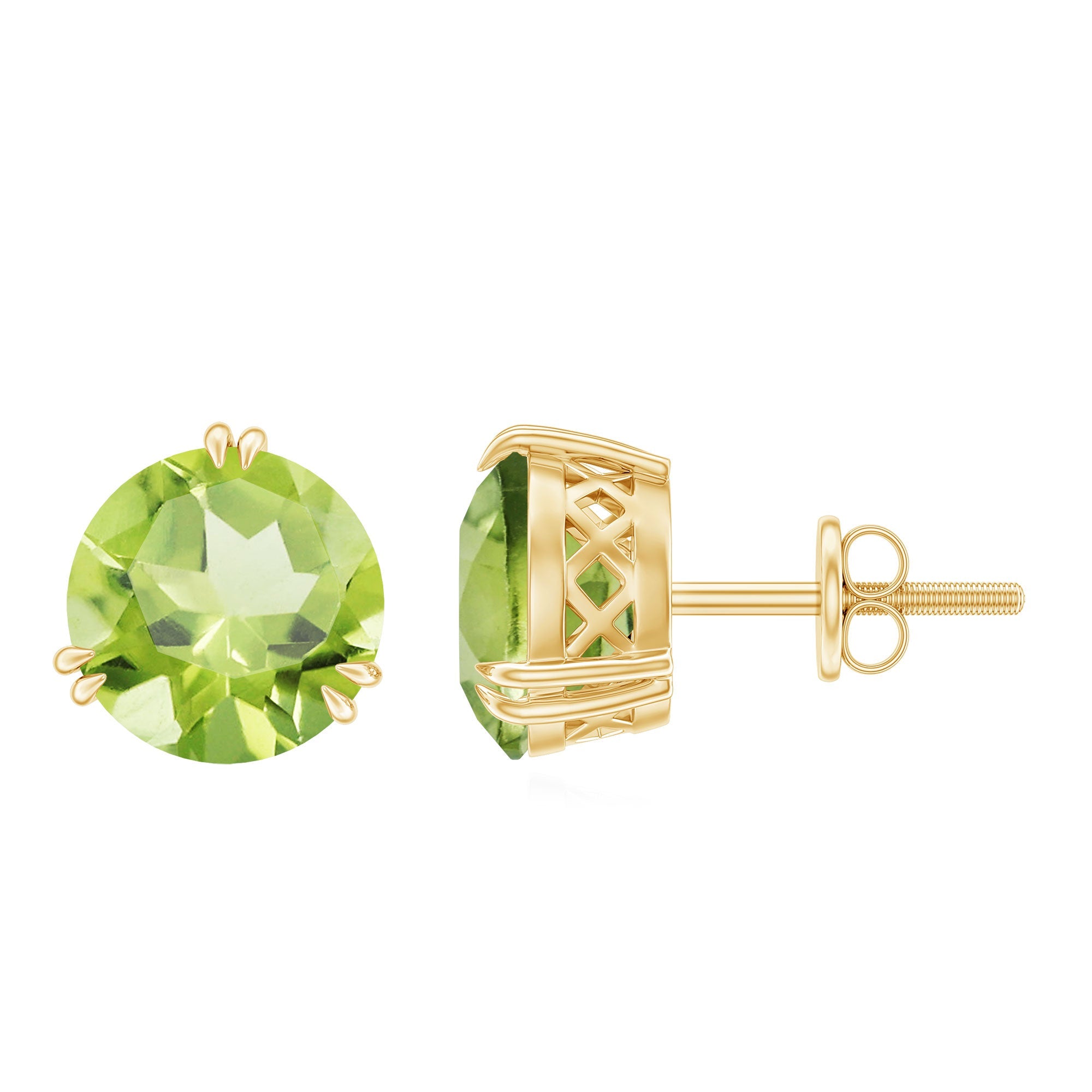 Peridot Stud Earrings – AAA Grade 4 Carat Round Cut Green Gemstone Jewelry