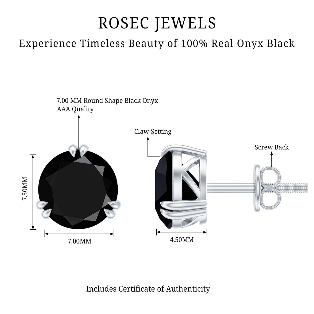 Black Onyx Solitaire Stud Earring in Claw Setting