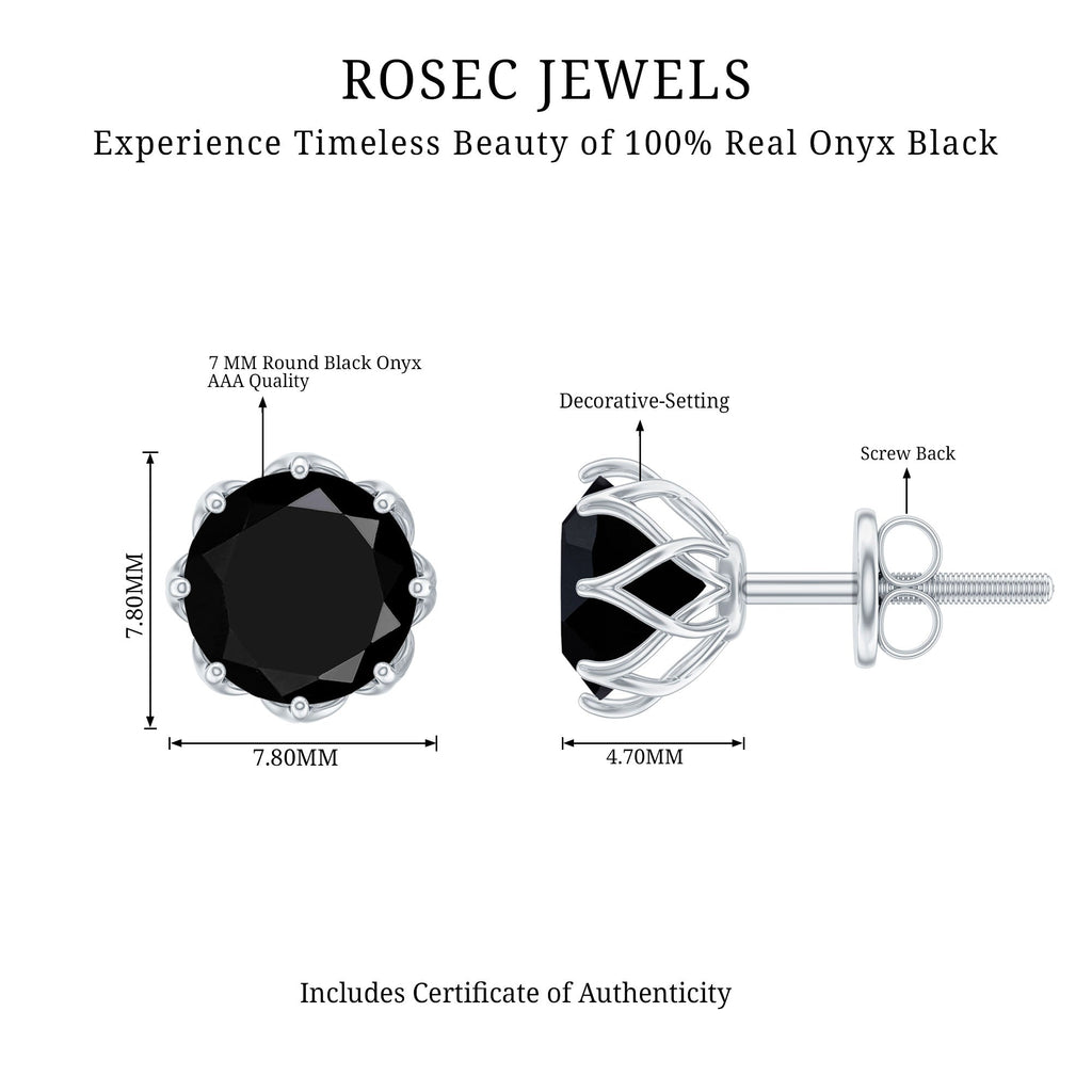 Black Onyx Earrings 2.4 Carat - Round Shape Studs with Screw Back Closure