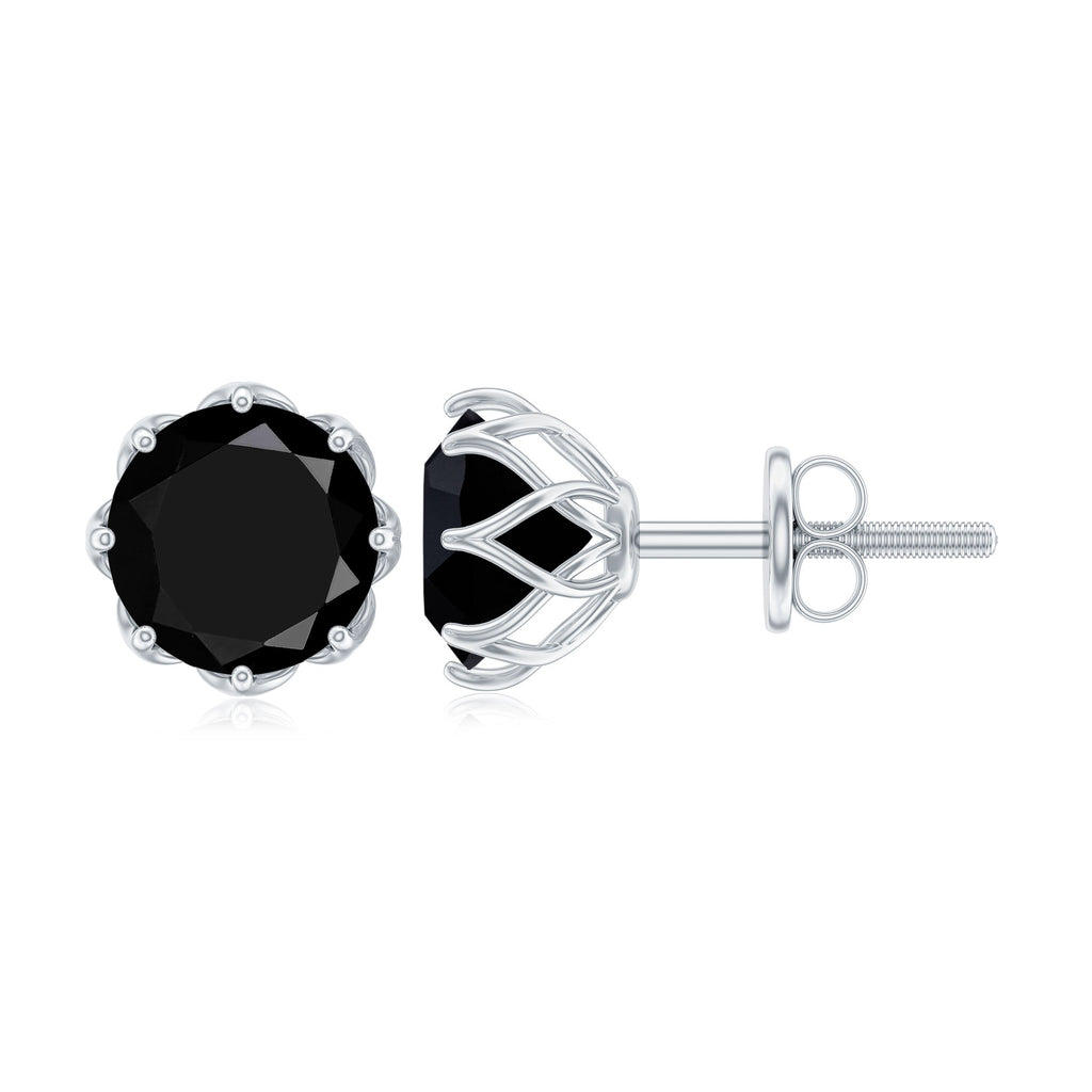 Black Onyx Earrings 2.4 Carat - Round Shape Studs with Screw Back Closure