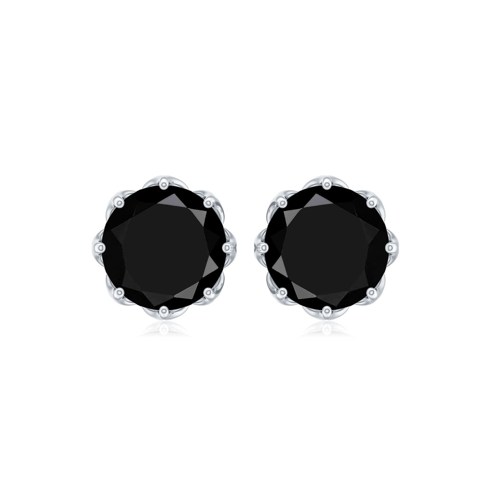 Black Onyx Earrings 2.4 Carat - Round Shape Studs with Screw Back Closure