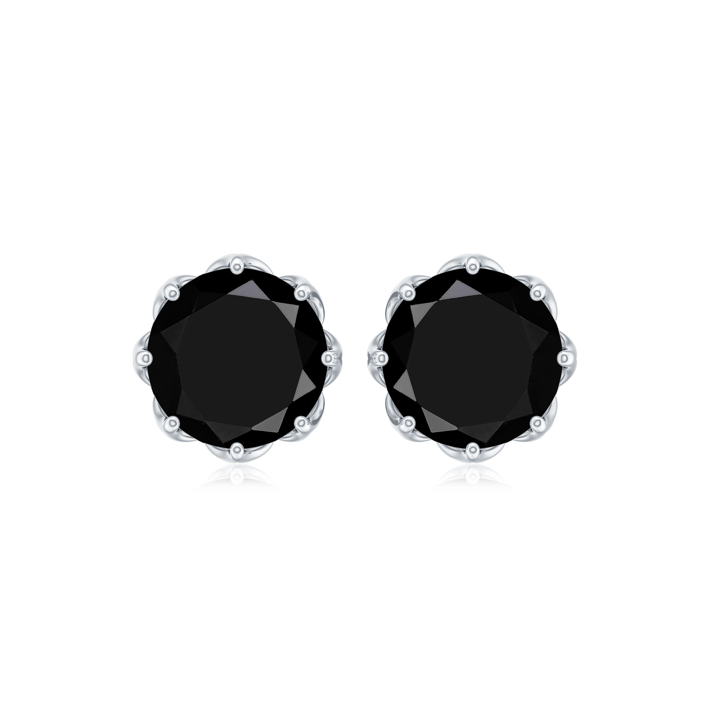 Black Onyx Earrings 2.4 Carat - Round Shape Studs with Screw Back Closure