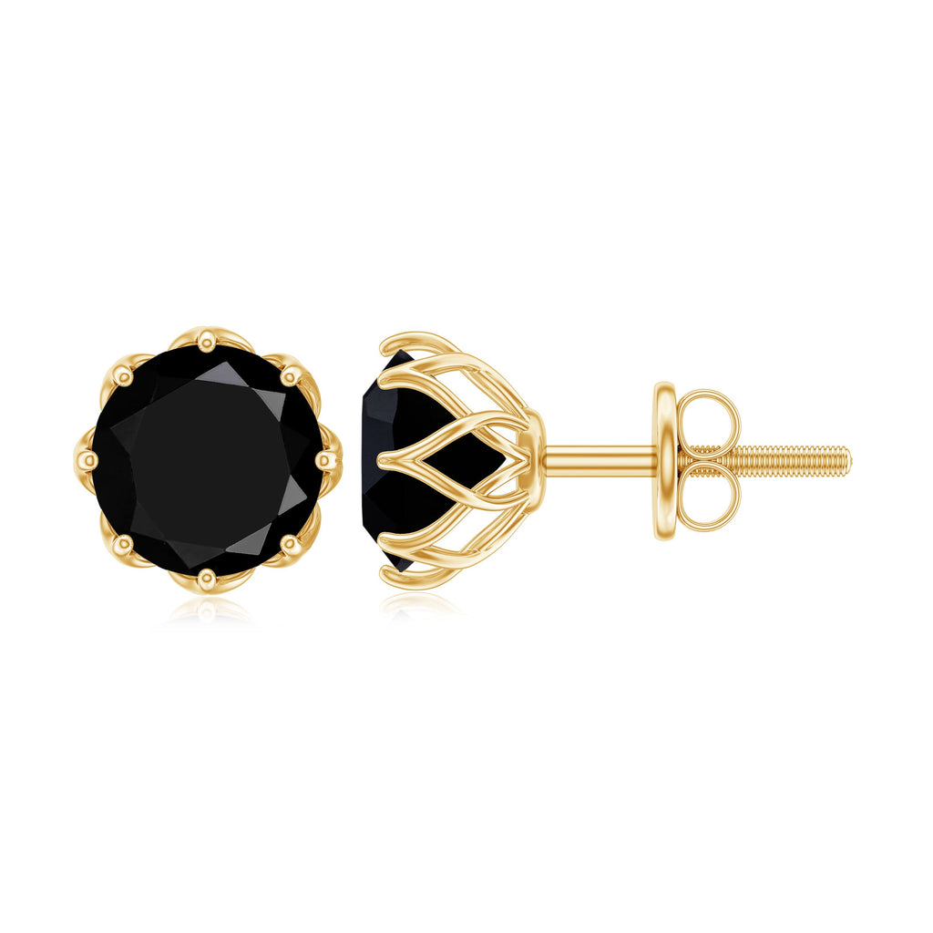 Black Onyx Earrings 2.4 Carat - Round Shape Studs with Screw Back Closure