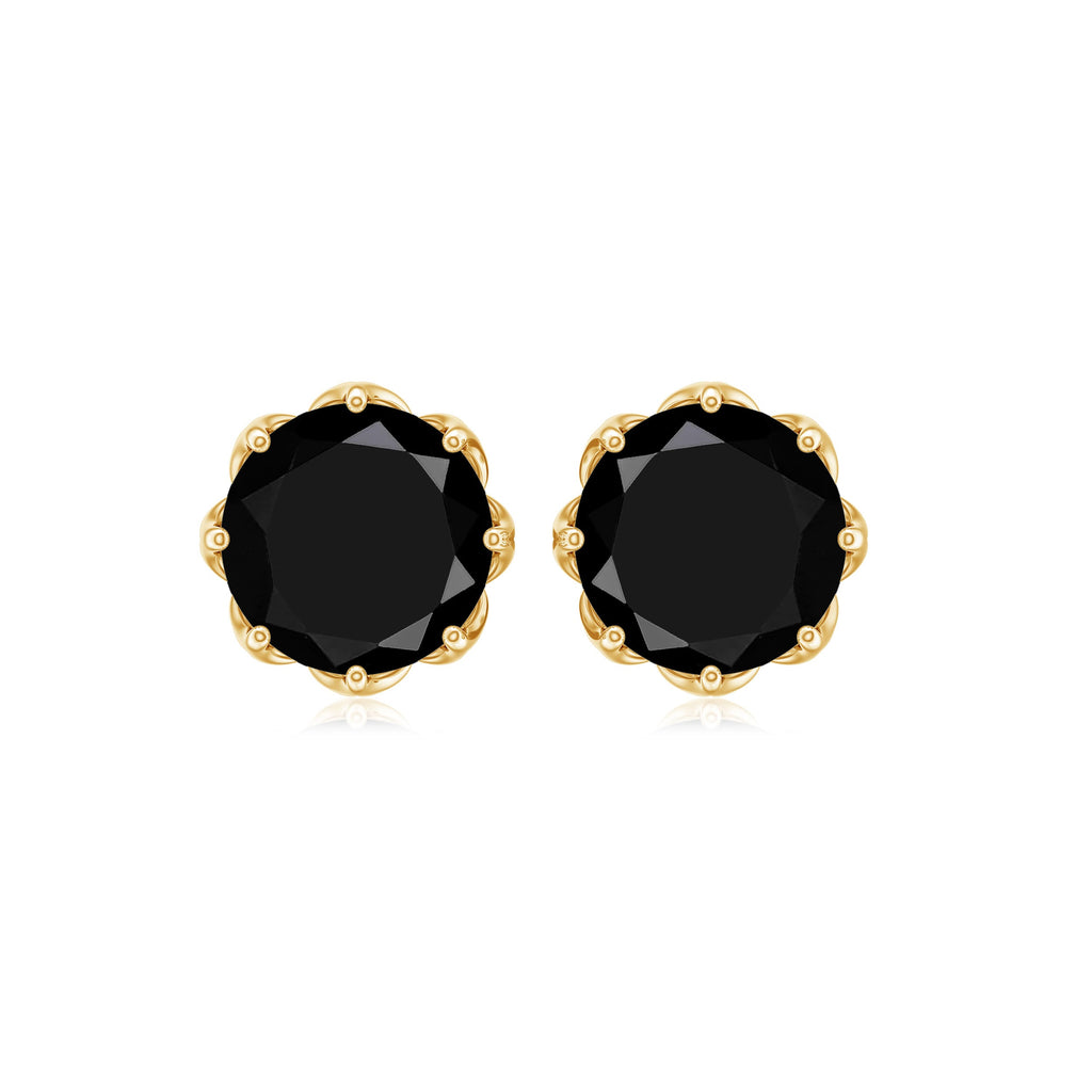 Black Onyx Earrings 2.4 Carat - Round Shape Studs with Screw Back Closure