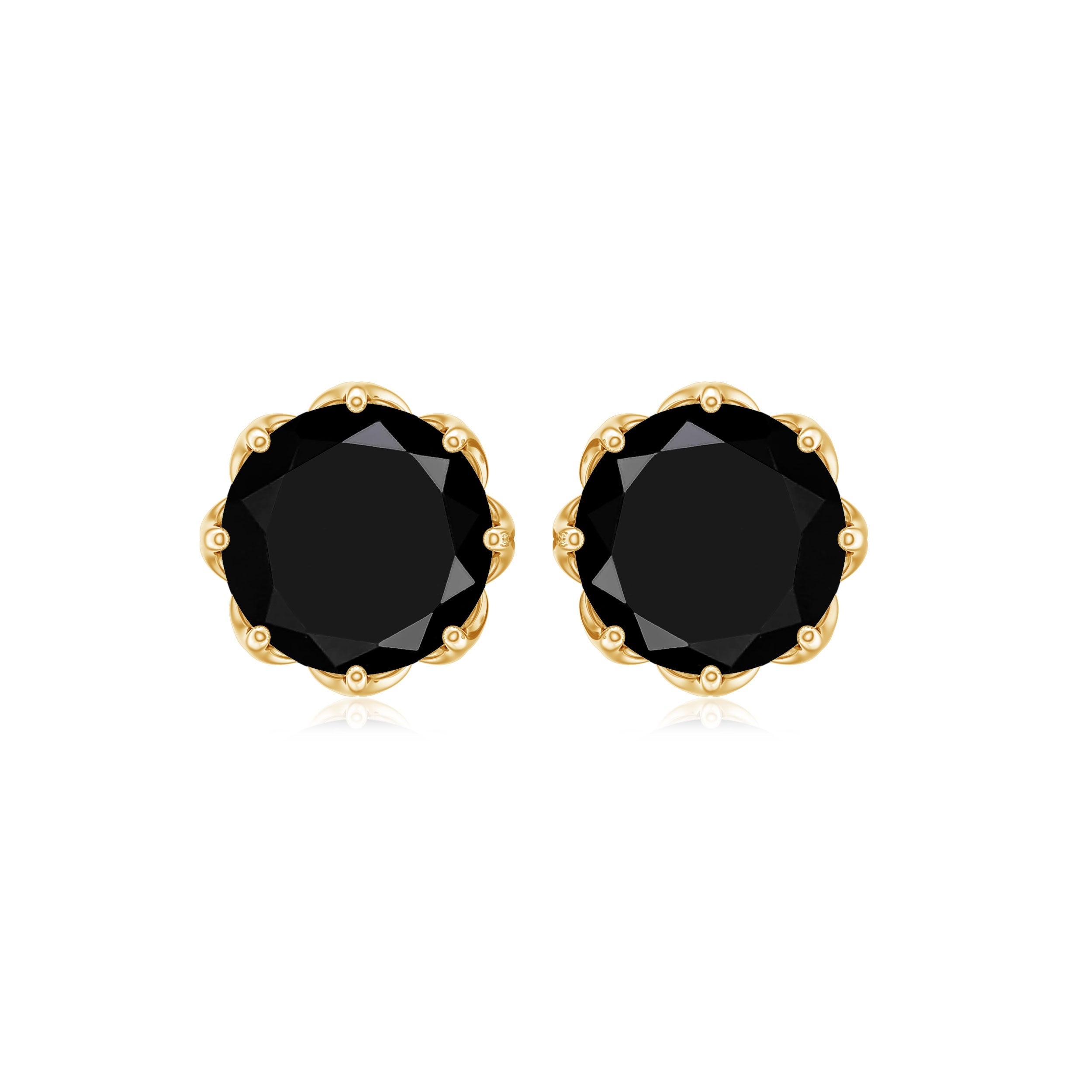 Black Onyx Earrings 2.4 Carat - Round Shape Studs with Screw Back Closure