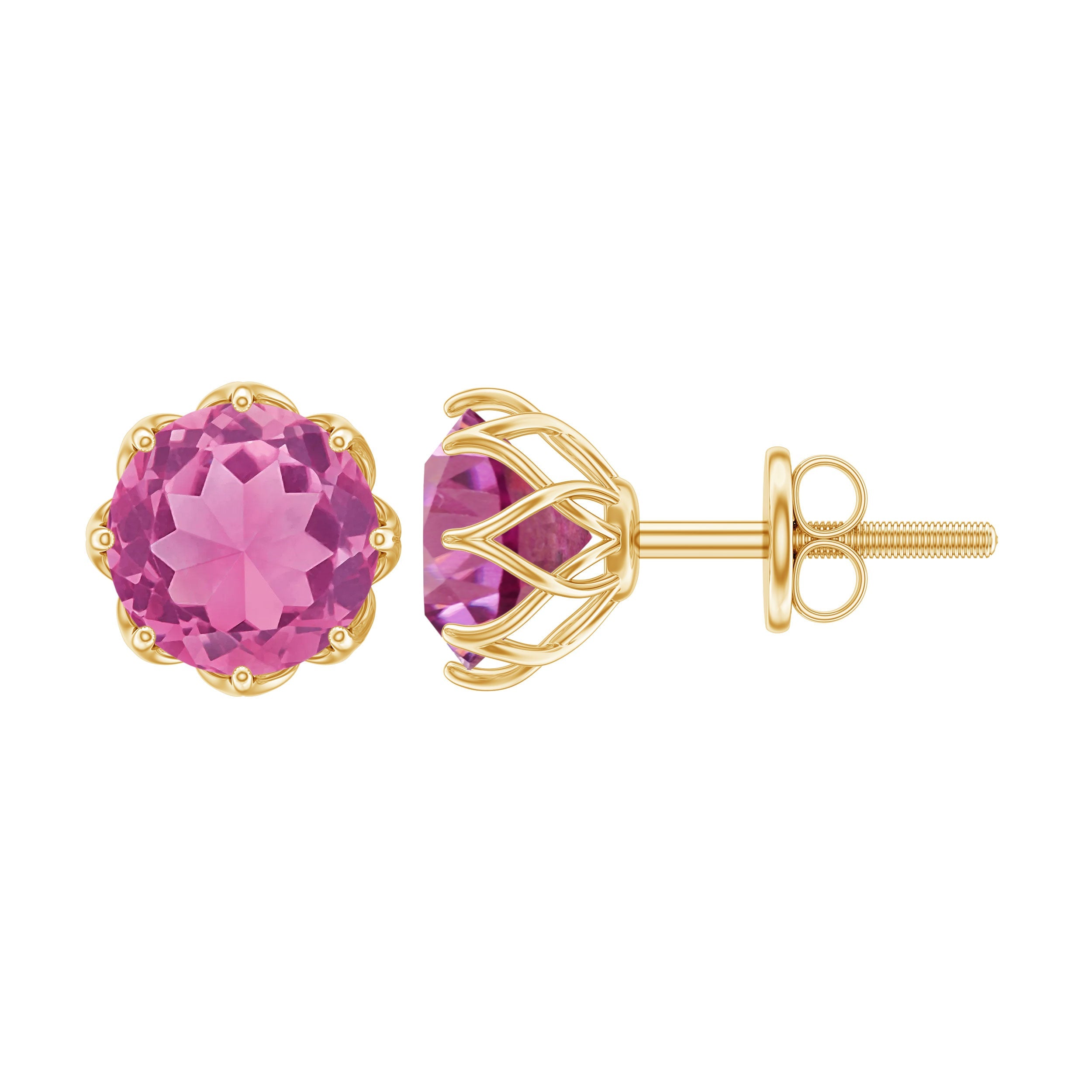Pink Tourmaline Earrings – Natural Round Cut Solitaire Studs with Screw Back Closure