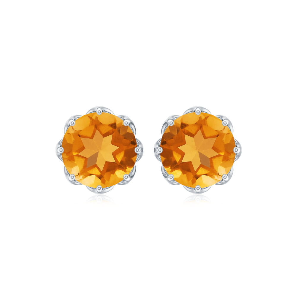Citrine Stud Earrings – 7mm Round Cut Yellow Gemstone Studs with Screw Back Closure
