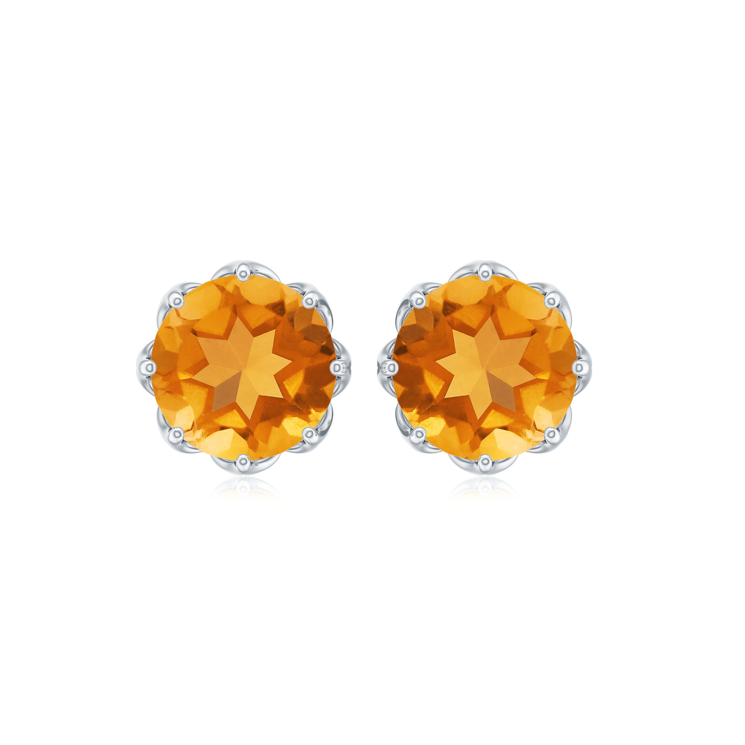 Citrine Stud Earrings – 7mm Round Cut Yellow Gemstone Studs with Screw Back Closure