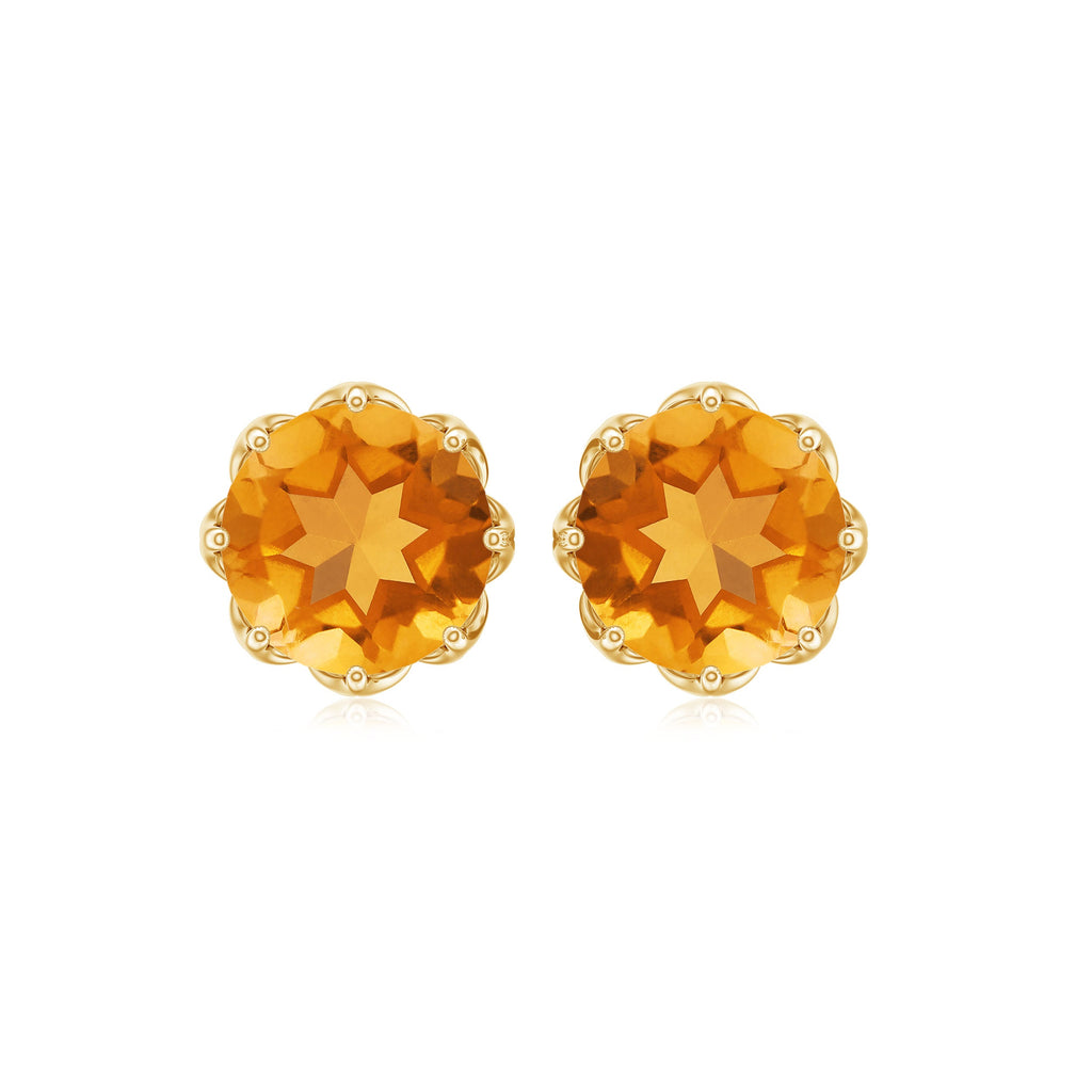 Citrine Stud Earrings – 7mm Round Cut Yellow Gemstone Studs with Screw Back Closure