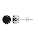 Black Onyx Stud Earrings – Genuine Round Stone Crown Setting with Screw Back Closure
