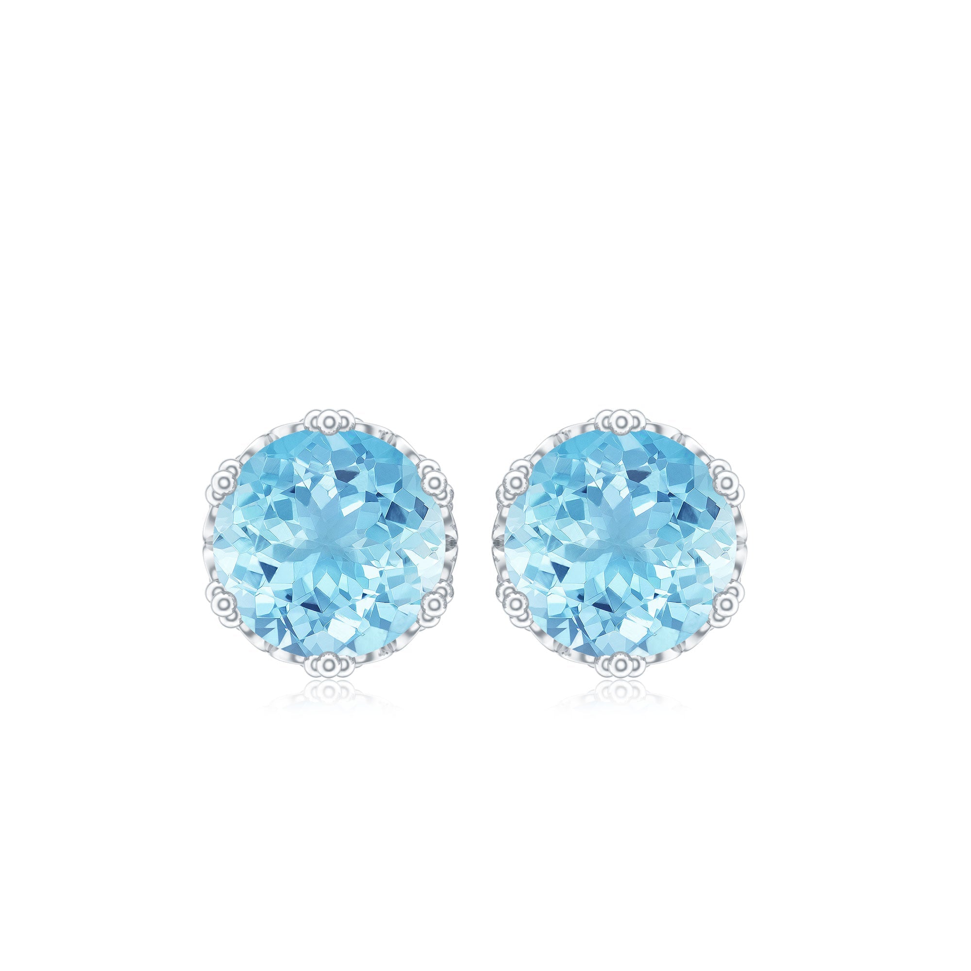 Aquamarine Stud Earrings – 1.6 Carat AAA Grade Blue Gemstone Solitaire Studs