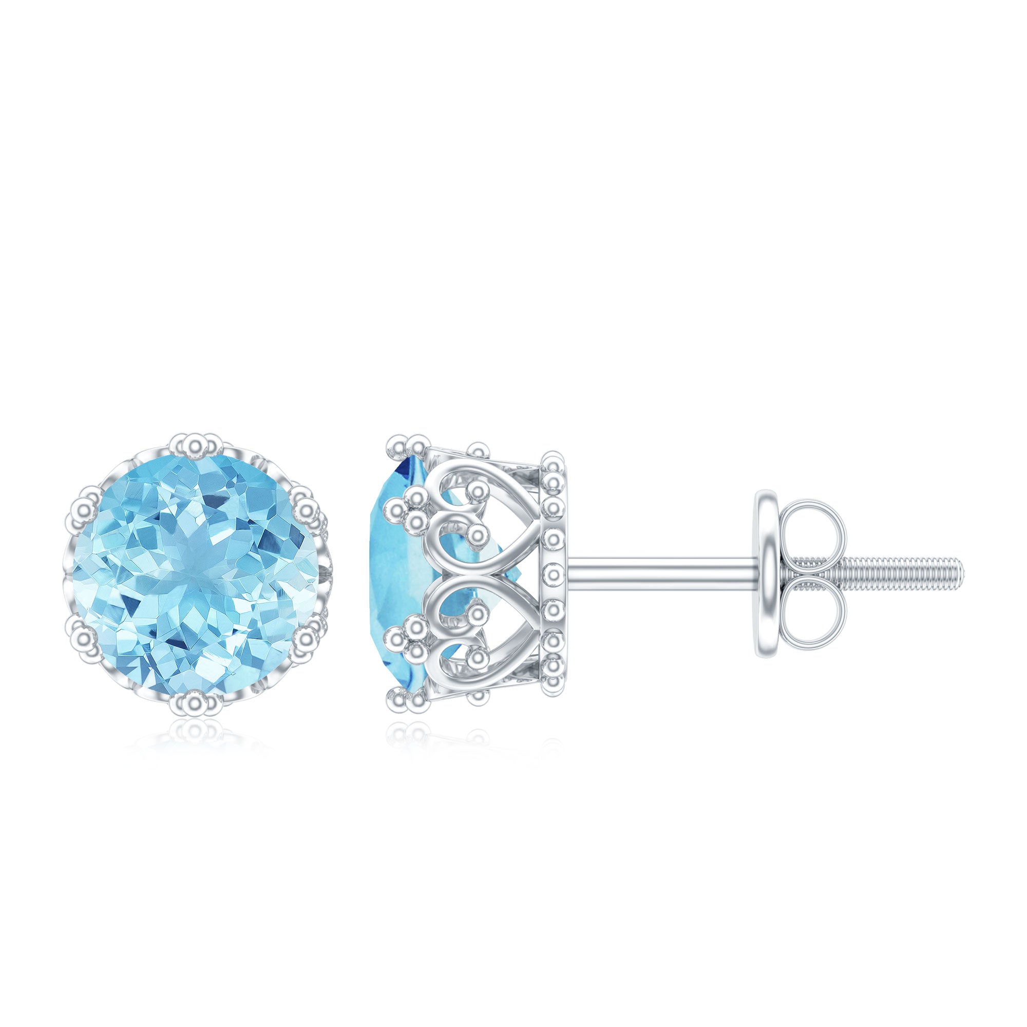 Aquamarine Stud Earrings – 1.6 Carat AAA Grade Blue Gemstone Solitaire Studs