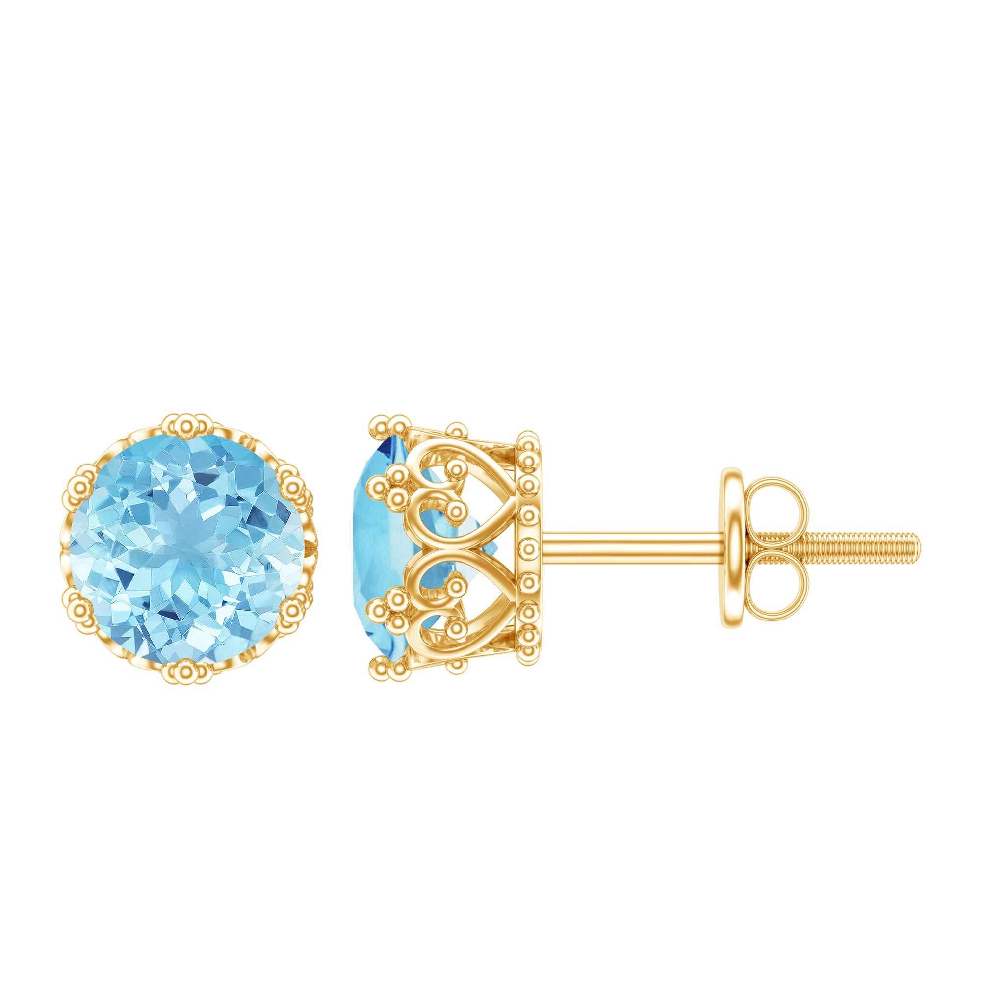 Aquamarine Stud Earrings – 1.6 Carat AAA Grade Blue Gemstone Solitaire Studs