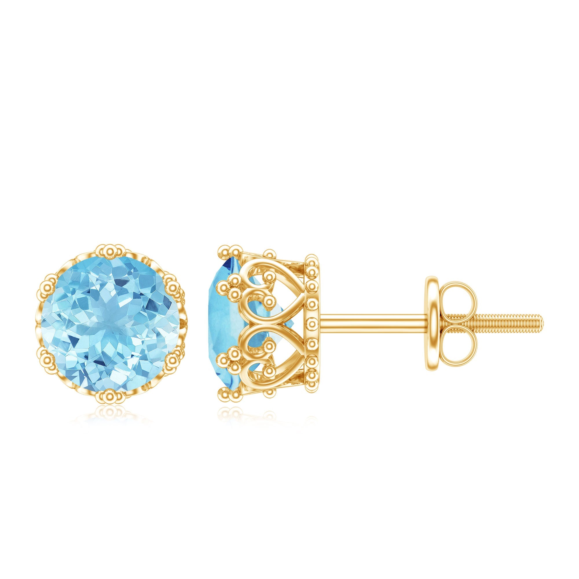 Aquamarine Stud Earrings – 1.6 Carat AAA Grade Blue Gemstone Solitaire Studs