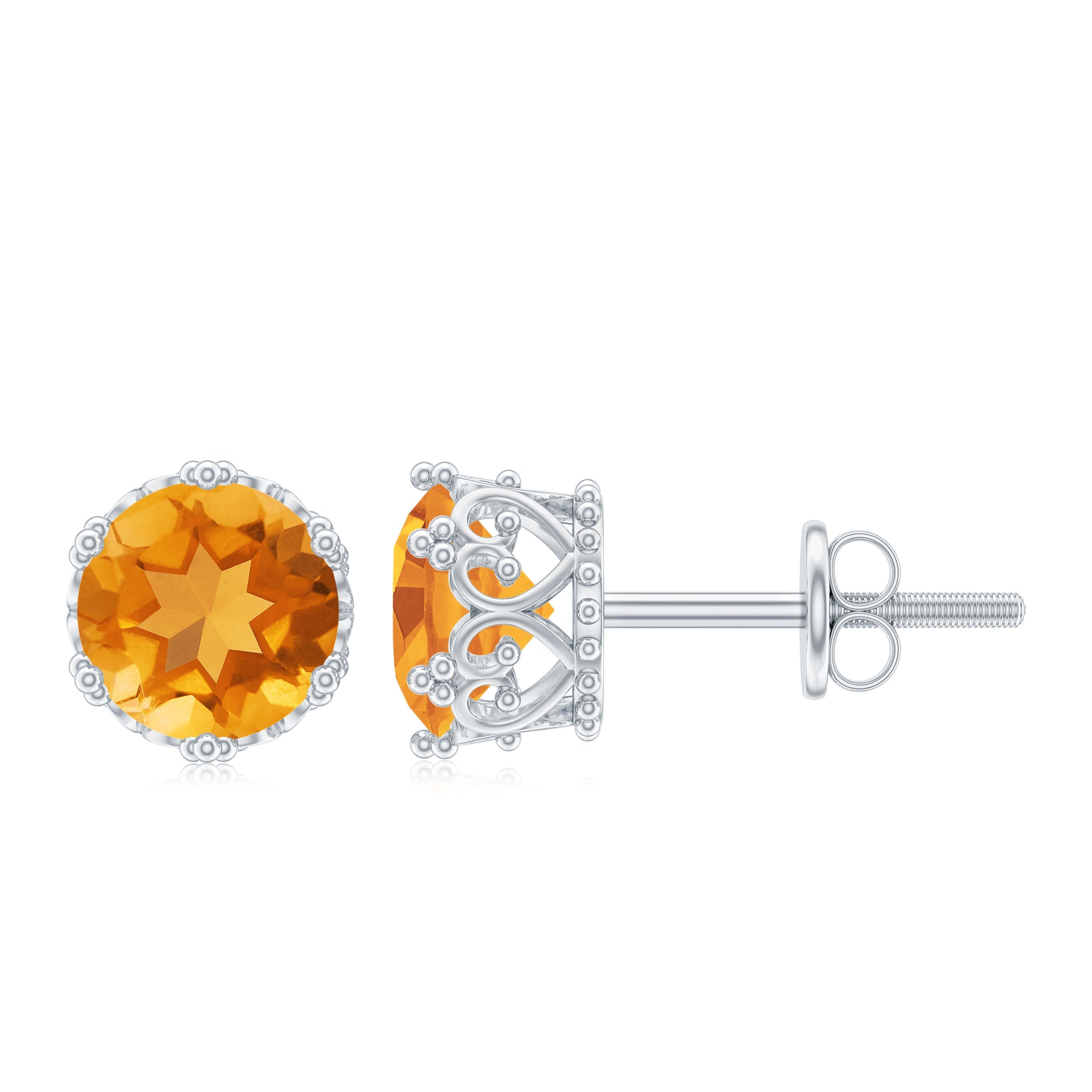 Certified Real 2.4 Carat Citrine Crown Earrings with Screw Back