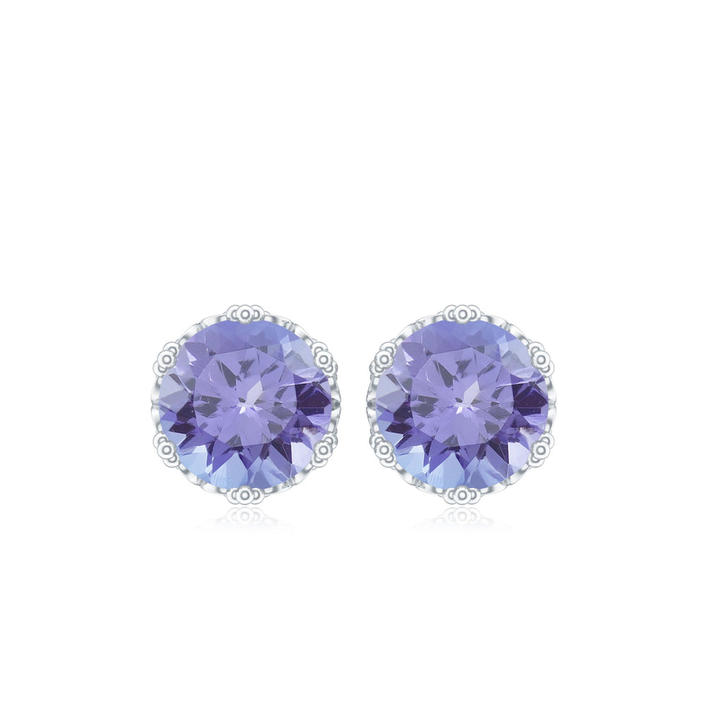 Natural 1 Carat Tanzanite Crown Stud Earrings with Screw Back