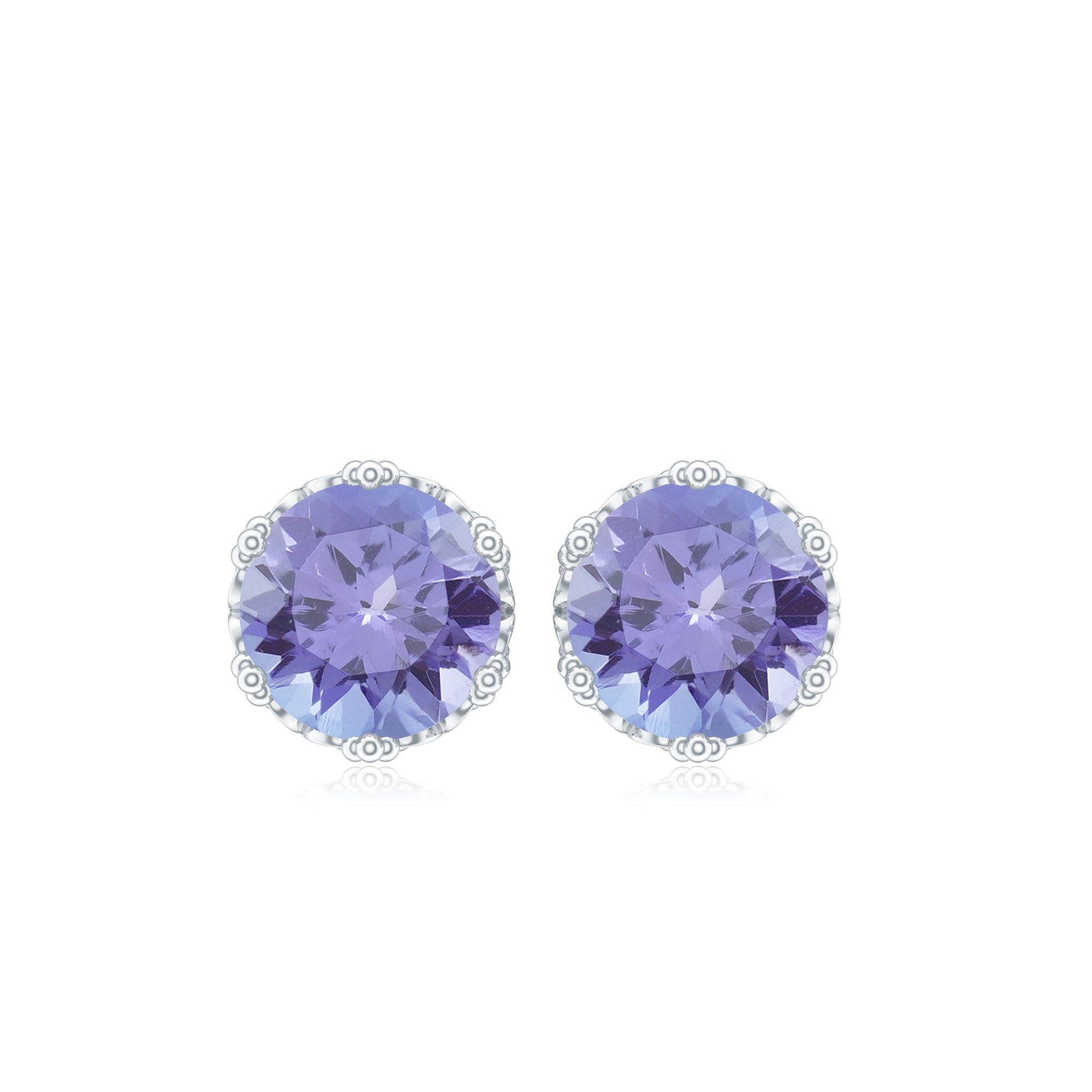 Natural 1 Carat Tanzanite Crown Stud Earrings with Screw Back