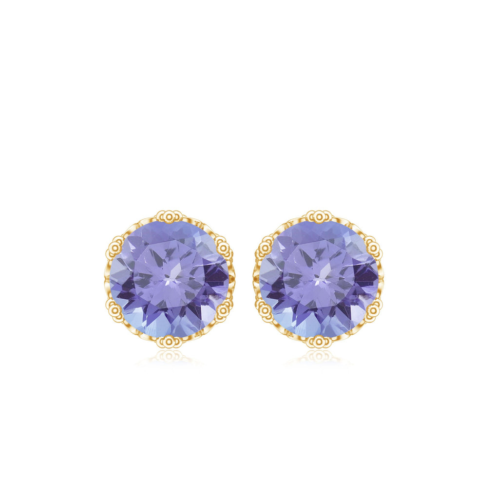 Natural 1 Carat Tanzanite Crown Stud Earrings with Screw Back