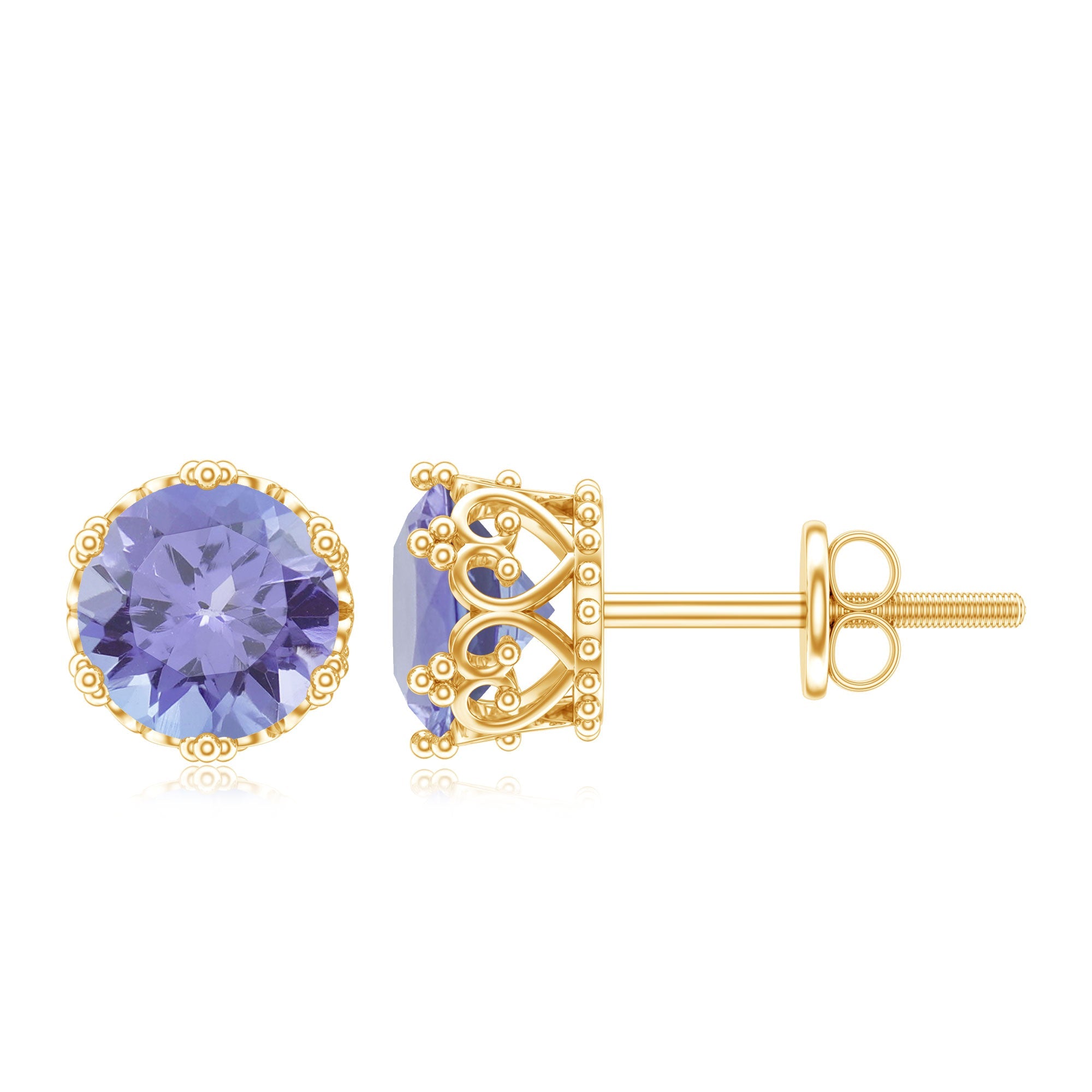 Natural 1 Carat Tanzanite Crown Stud Earrings with Screw Back