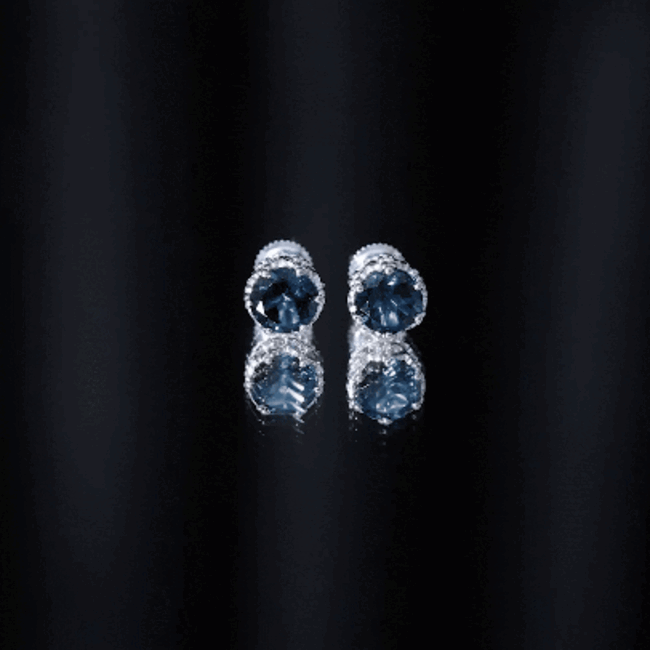 London Blue Topaz Earrings – 2.7 Carat Round Cut Crown Setting Studs