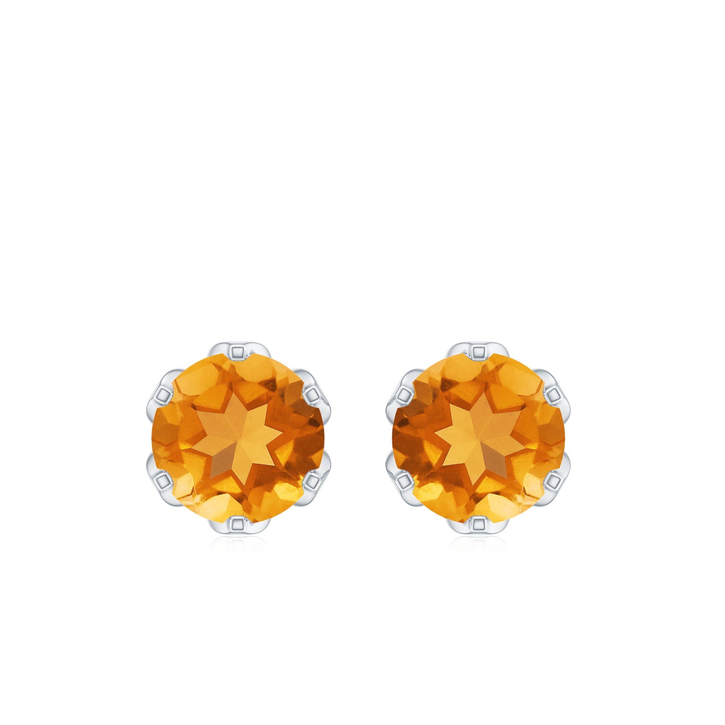 Solitaire Citrine Earrings - 2.4 Carat AAA Quality Yellow Gemstone Studs