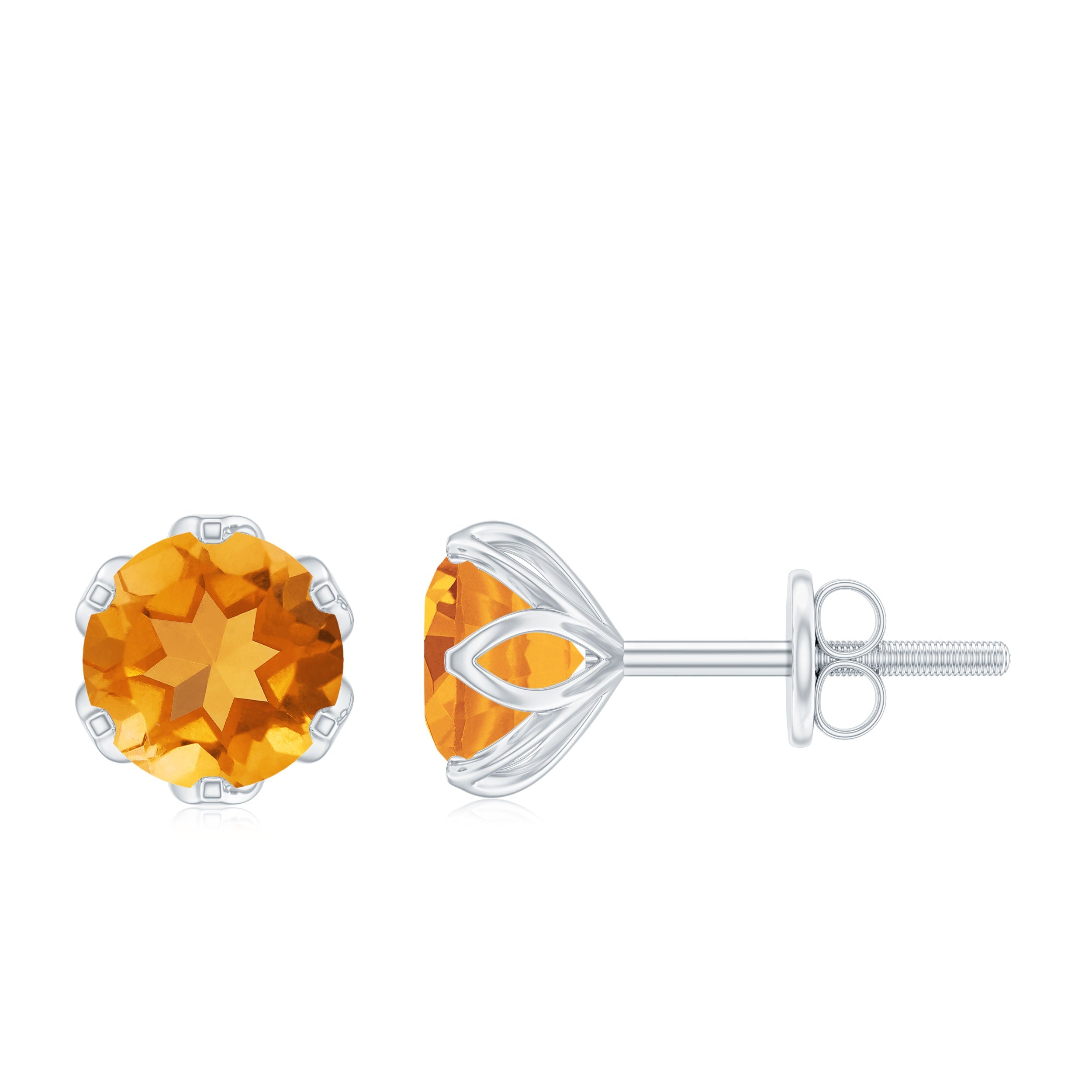 Solitaire Citrine Earrings - 2.4 Carat AAA Quality Yellow Gemstone Studs