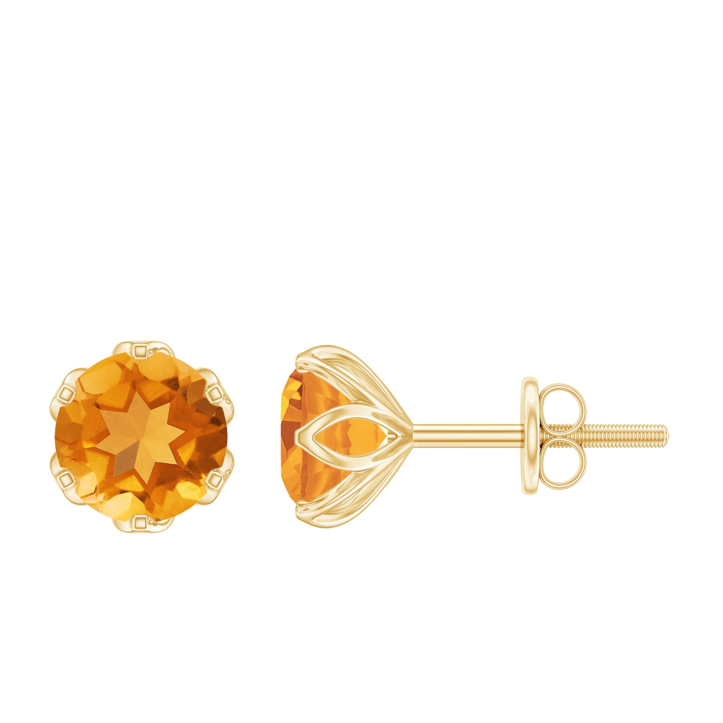 Solitaire Citrine Earrings - 2.4 Carat AAA Quality Yellow Gemstone Studs