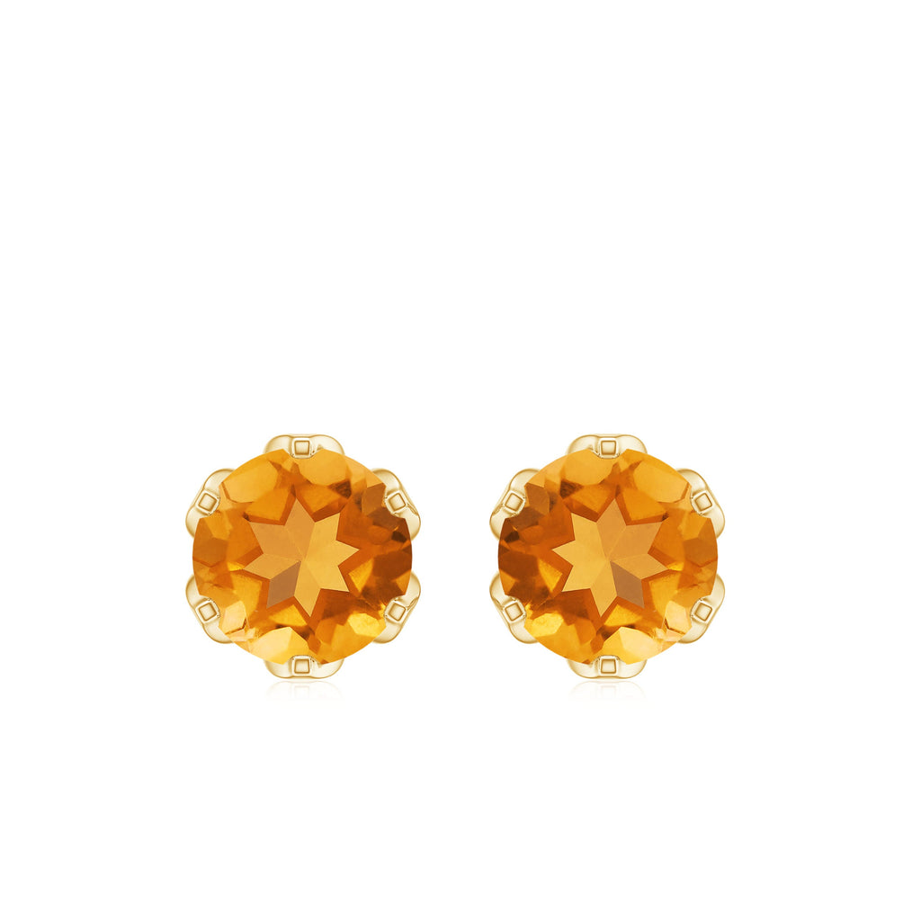 Solitaire Citrine Earrings - 2.4 Carat AAA Quality Yellow Gemstone Studs