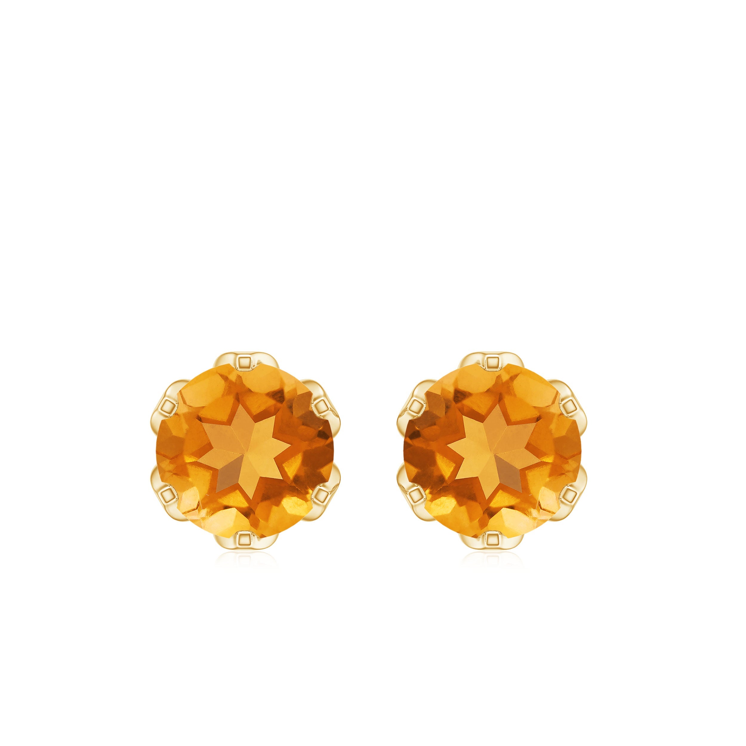 Solitaire Citrine Earrings - 2.4 Carat AAA Quality Yellow Gemstone Studs