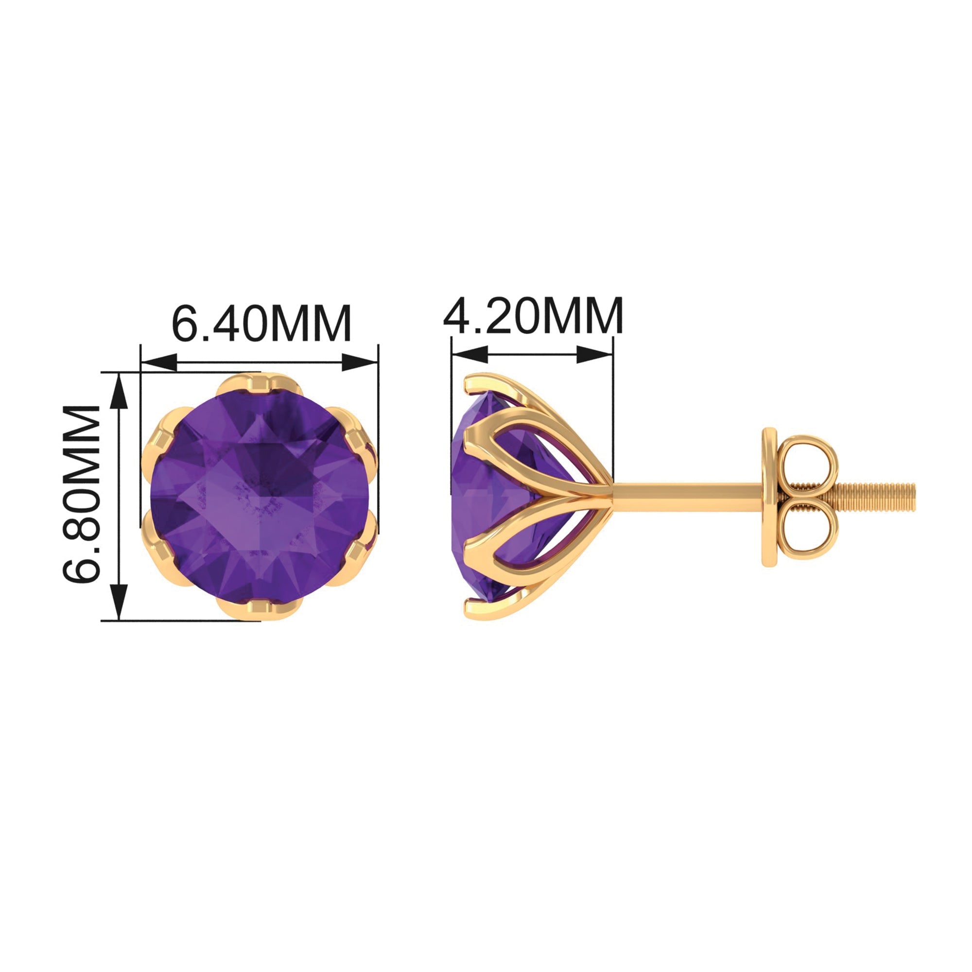 2.4 Carat Amethyst Solitaire Stud Earrings For Women