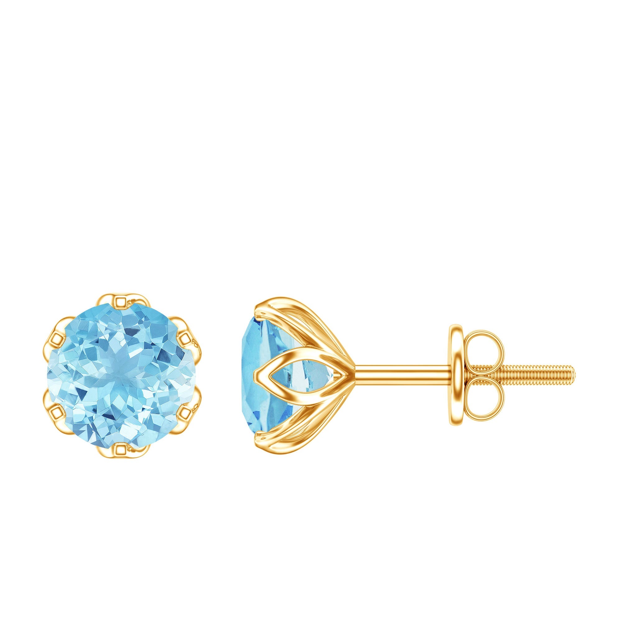 Aquamarine Stud Earrings – AAA Quality Blue Gemstone In Lotus Basket Setting