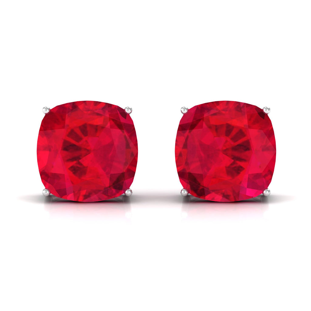 7.6 CT Created Ruby Solitaire Stud Earrings in 4 Prong Setting